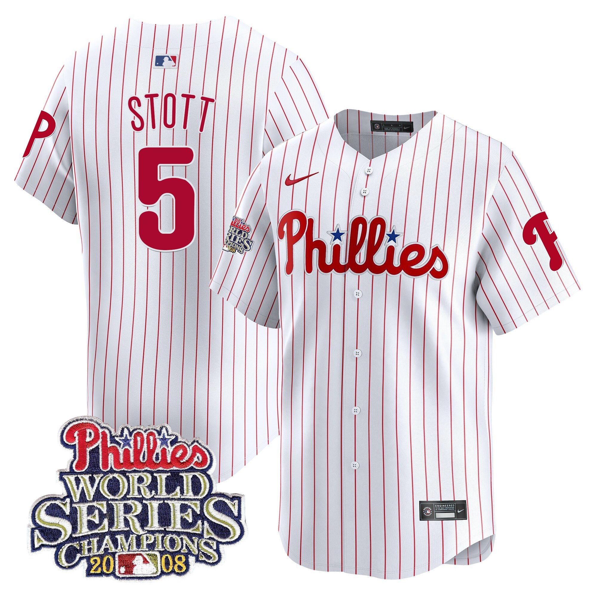 Men's Bryson Stott Philadelphia Phillies 2008 World Series Champions Patch Vapor Premier Limited White Gold Jersey - All Stitched