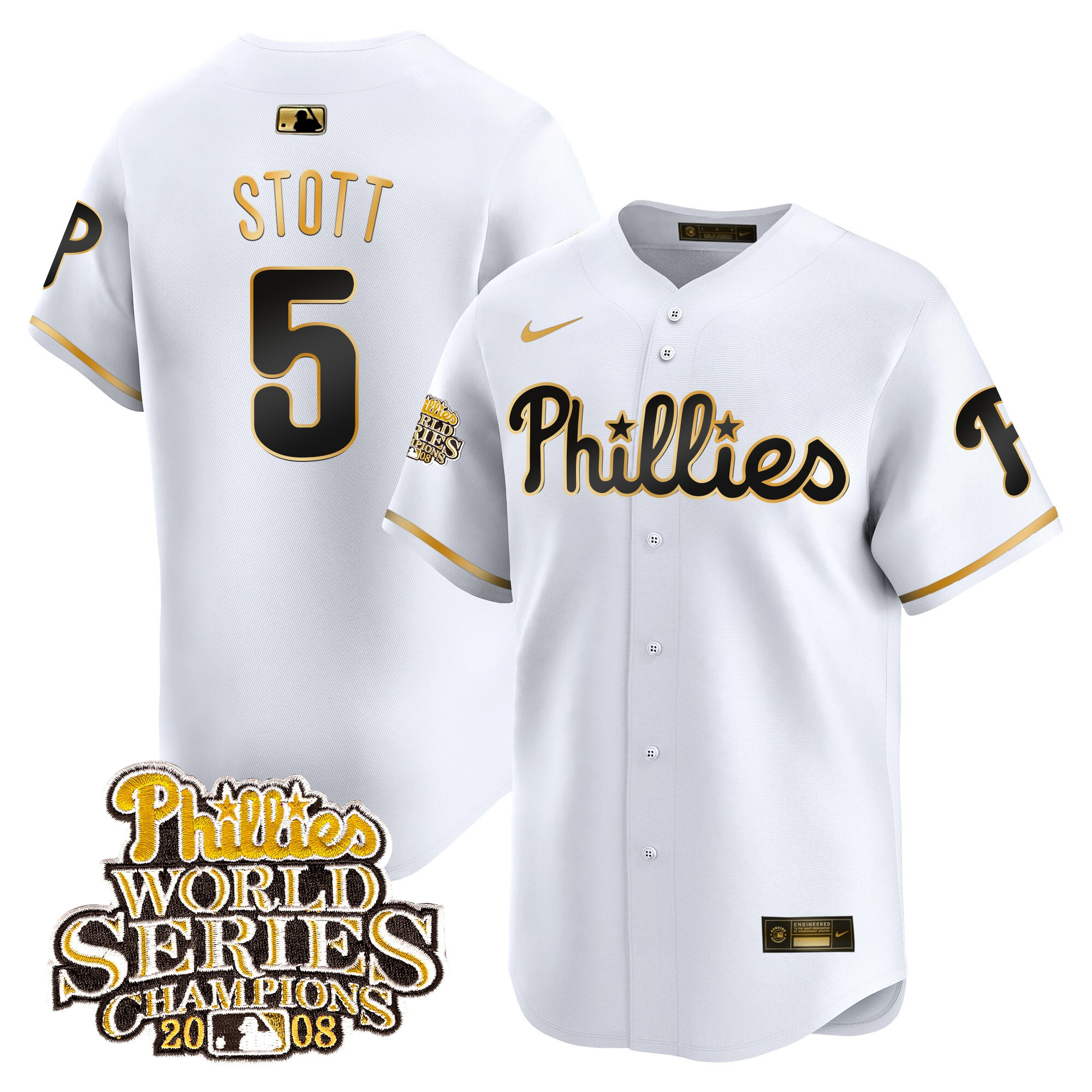Men's Bryson Stott Philadelphia Phillies 2008 World Series Champions Patch Vapor Premier Limited White Jersey - All Stitched