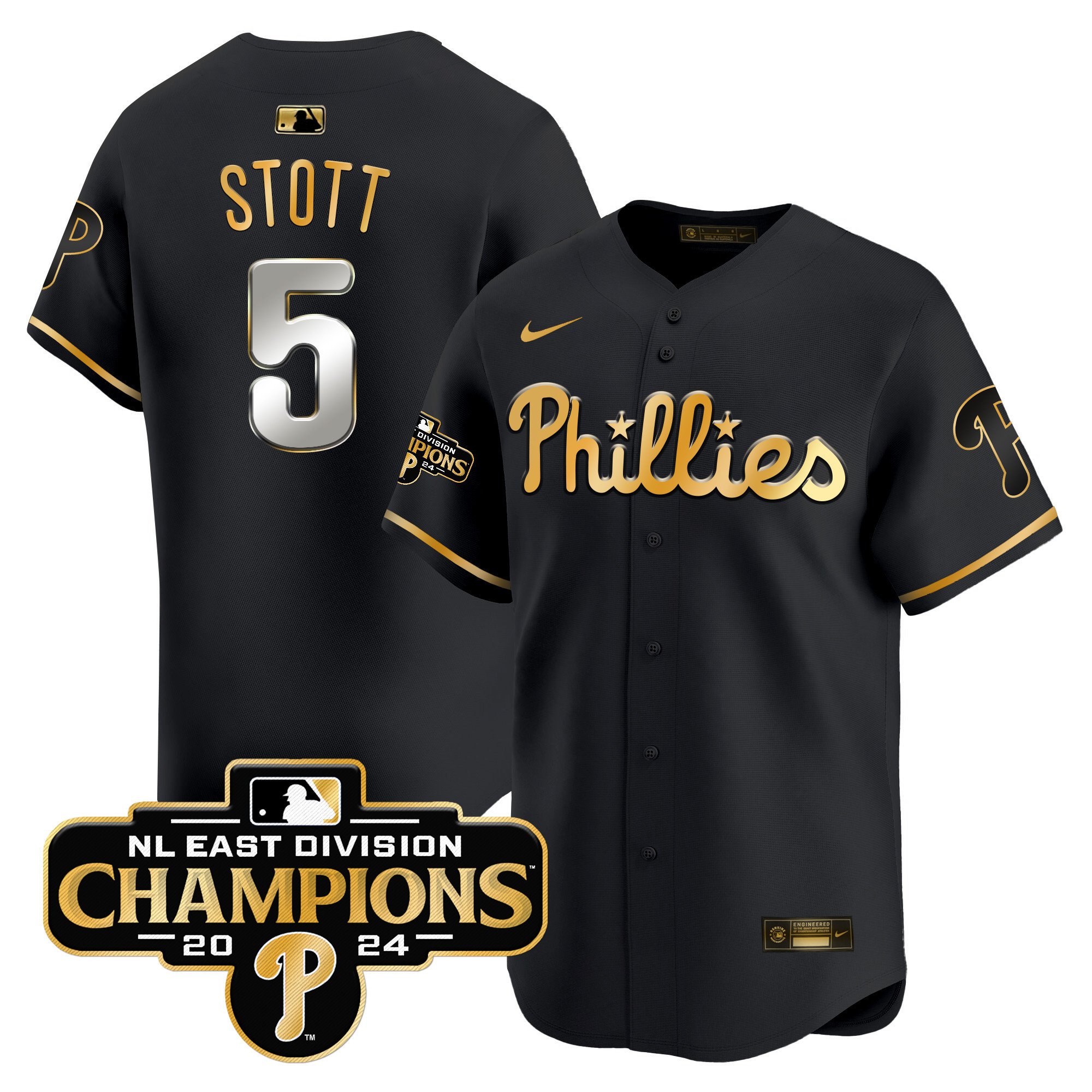 Men's Bryson Stott Philadelphia Phillies 2024 NL East Division Champions Gold Vapor Premier Limited Black Gold Jersey - All Stitched