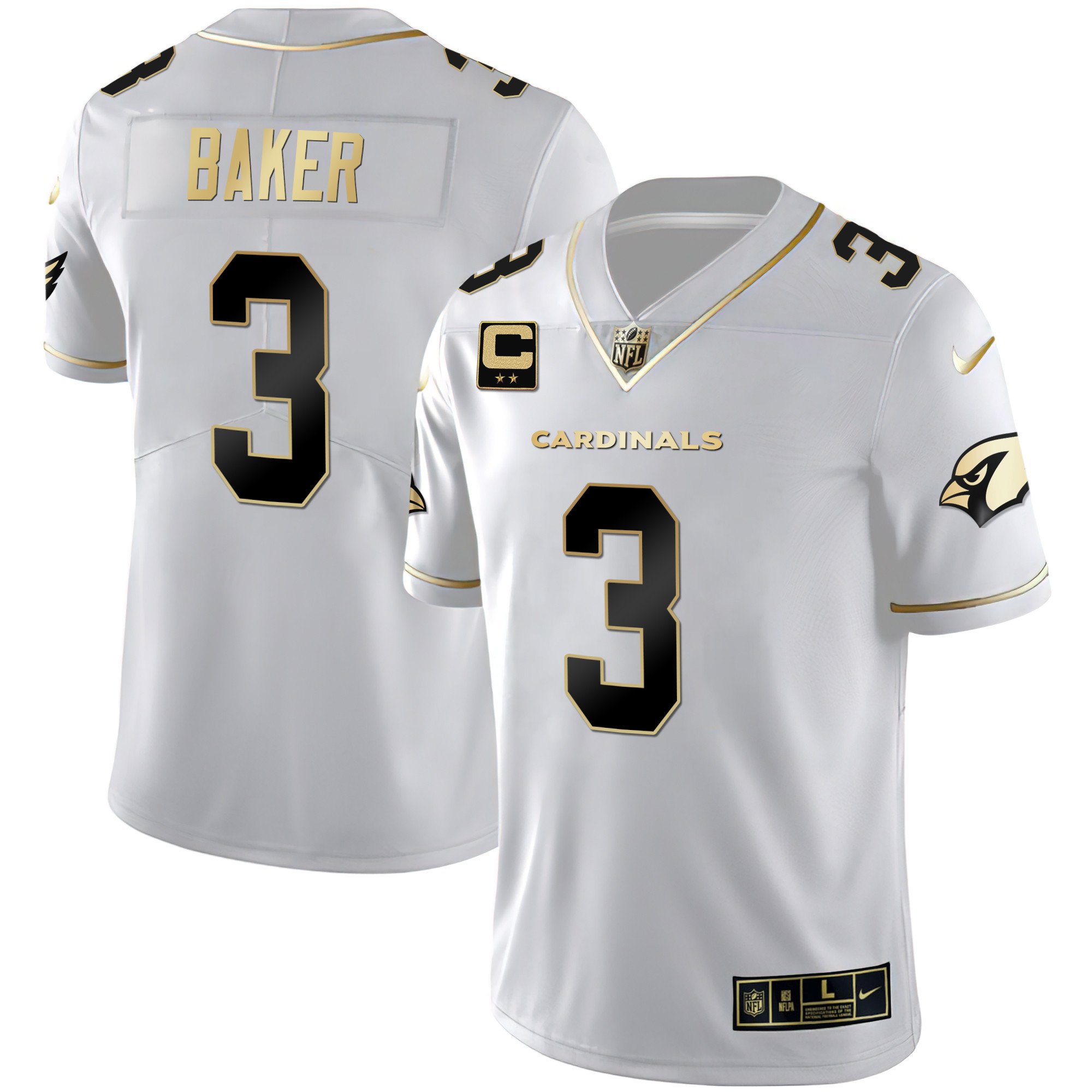 Men's Budda Baker Arizona Cardinals Black Gold & White Gold Vapor Limited White Gold Jersey - All Stitched
