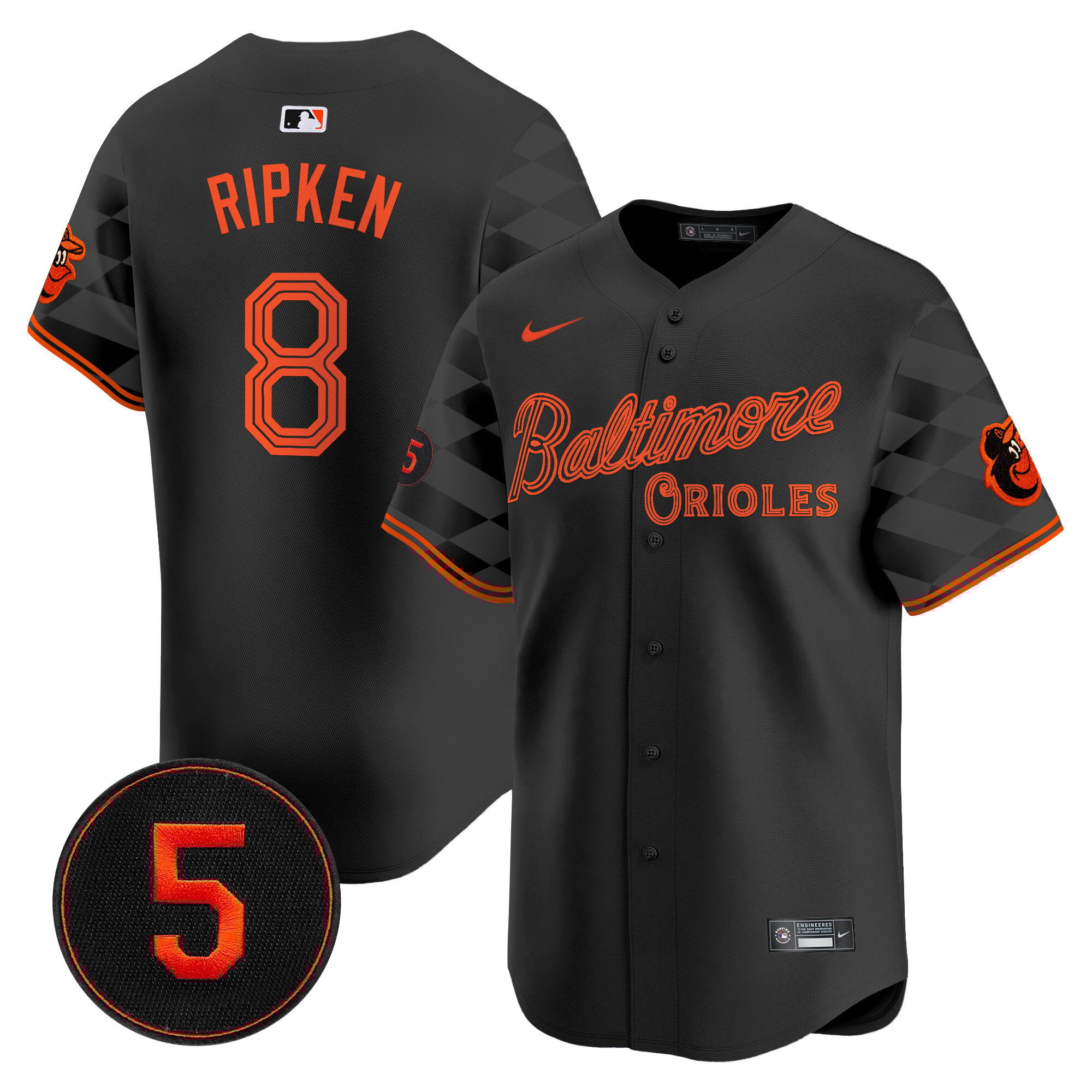 Men's Cal Ripken Baltimore Orioles City Light Vapor Premier Limited Black Jersey - All Stitched