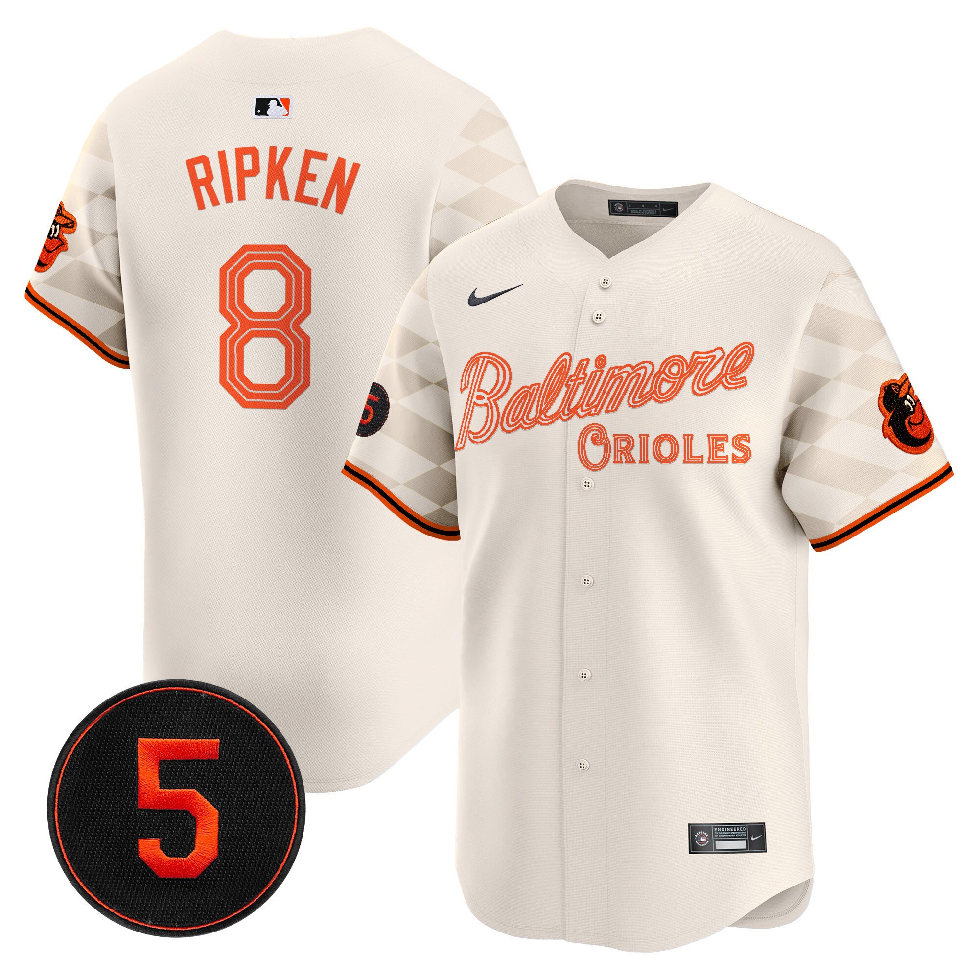 Men's Cal Ripken Baltimore Orioles City Light Vapor Premier Limited Cream Jersey - All Stitched