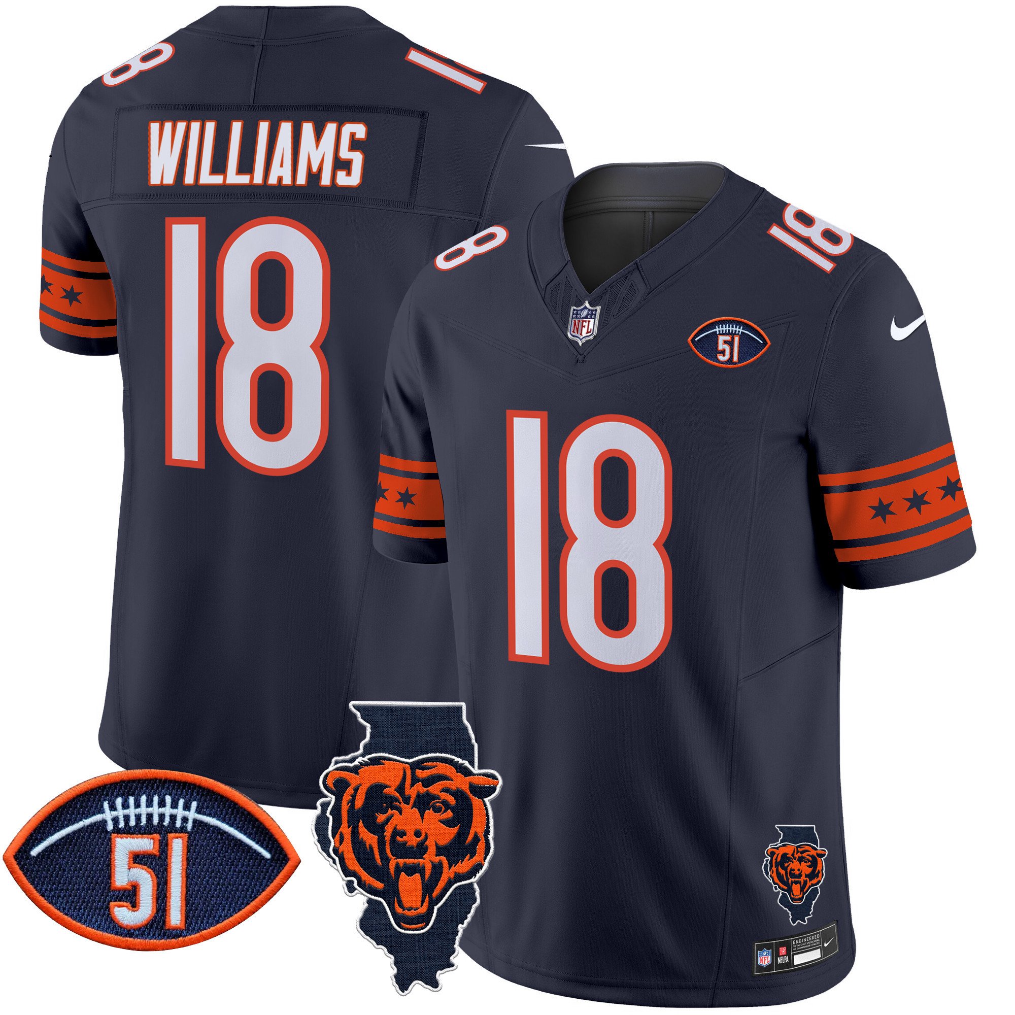 Men's Caleb Williams Chicago Bears Illinois & Dick Butkus Patch Vapor Limited Navy Jersey - All Stitched