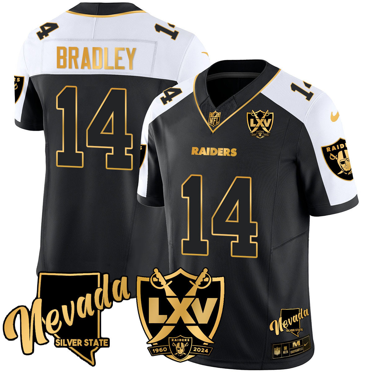 Men's Carter Bradley Las Vegas Raiders 2024 Gold Vapor Limited Black Alternate Jersey - 65th Anniversary - All Stitched