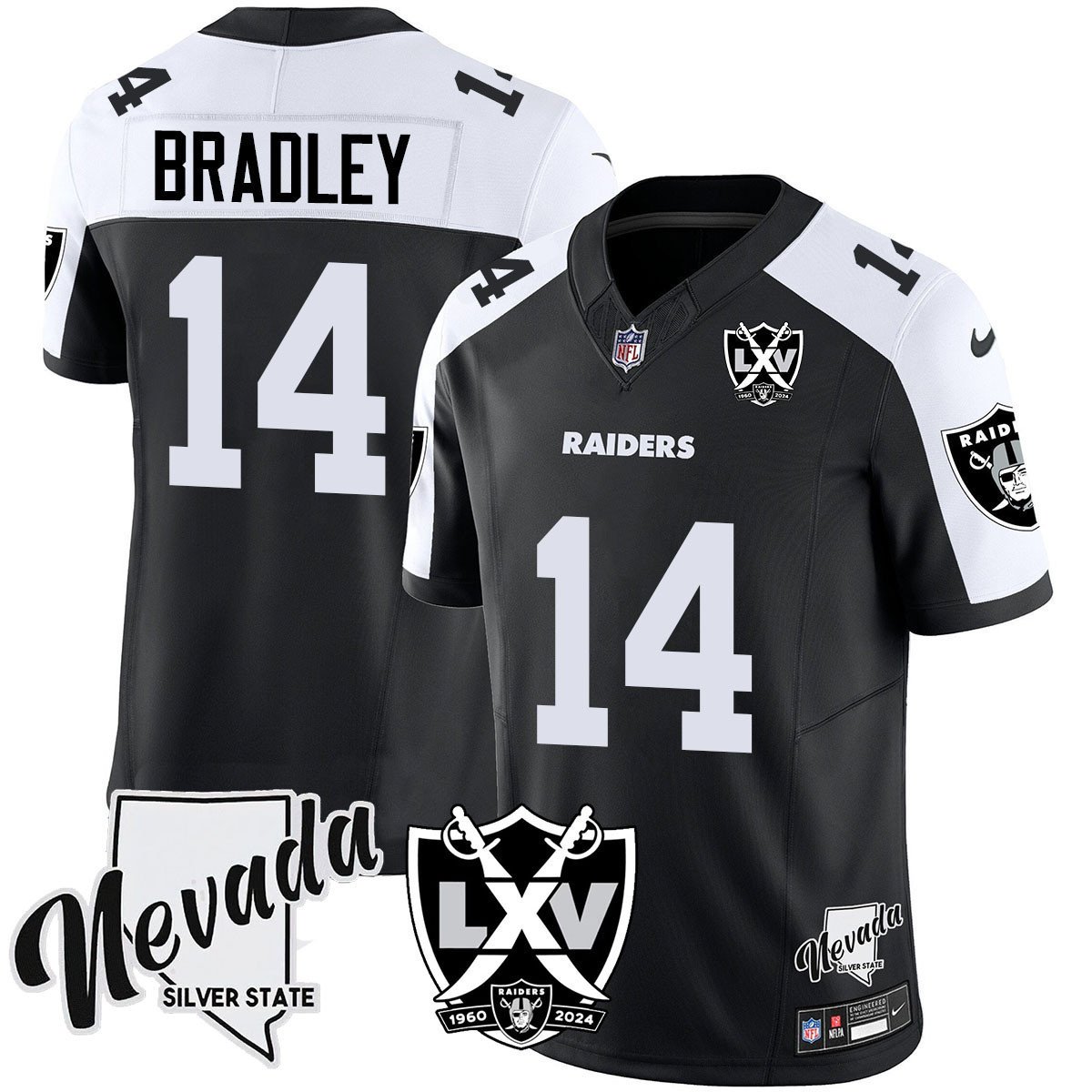 Men's Carter Bradley Las Vegas Raiders 2024 Vapor Limited Black Alternate Jersey - 65th Anniversary - All Stitched