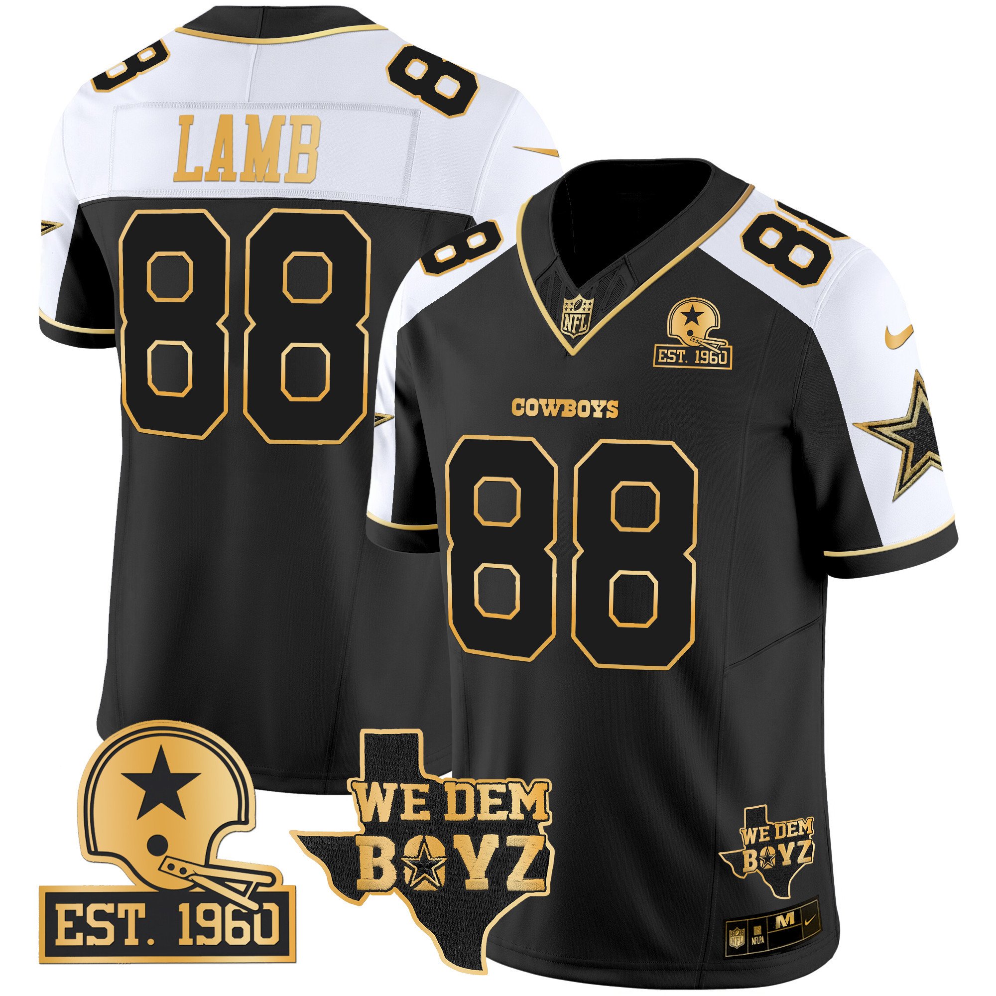 Men's CeeDee Lamb Dallas Cowboys Est. 1960 & We Dem Boyz Patch Gold Vapor Limited Alternate Jersey V2 - All Stitched