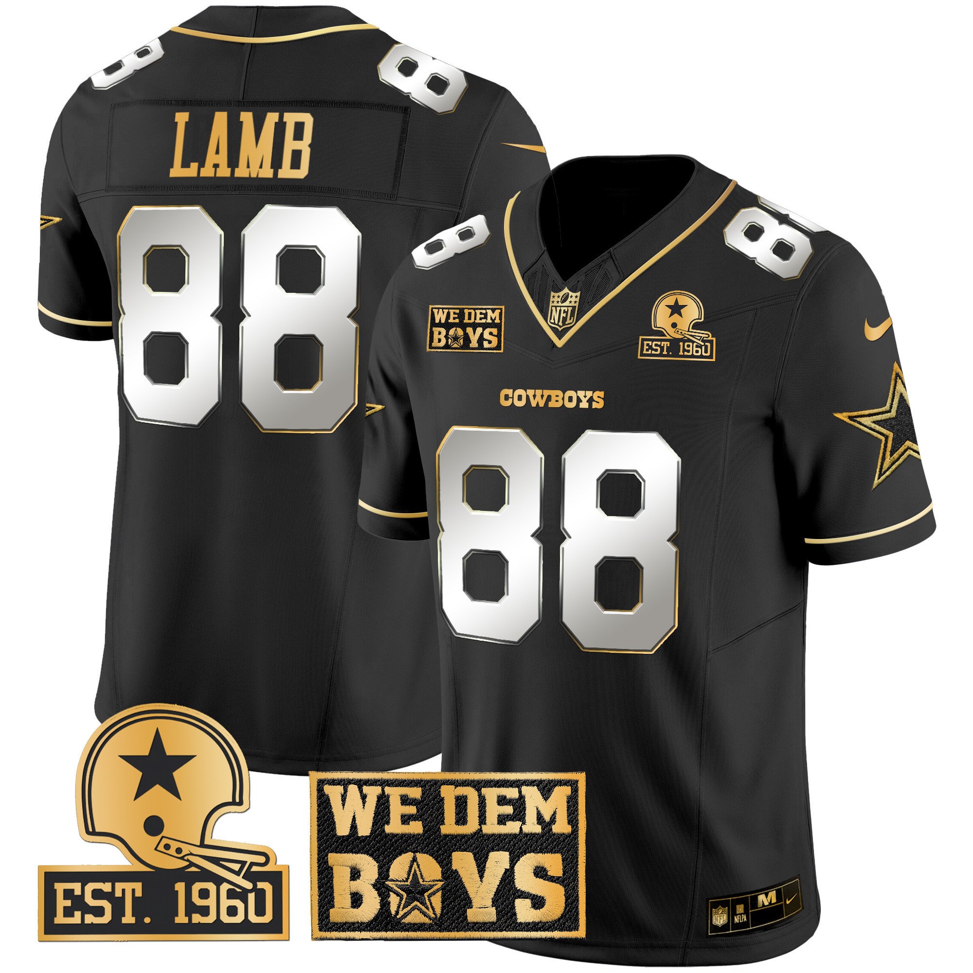 Men's CeeDee Lamb Dallas Cowboys Est. 1960 & We Dem Boyz Patch Gold Vapor Limited Black Limited Jersey - All Stitched