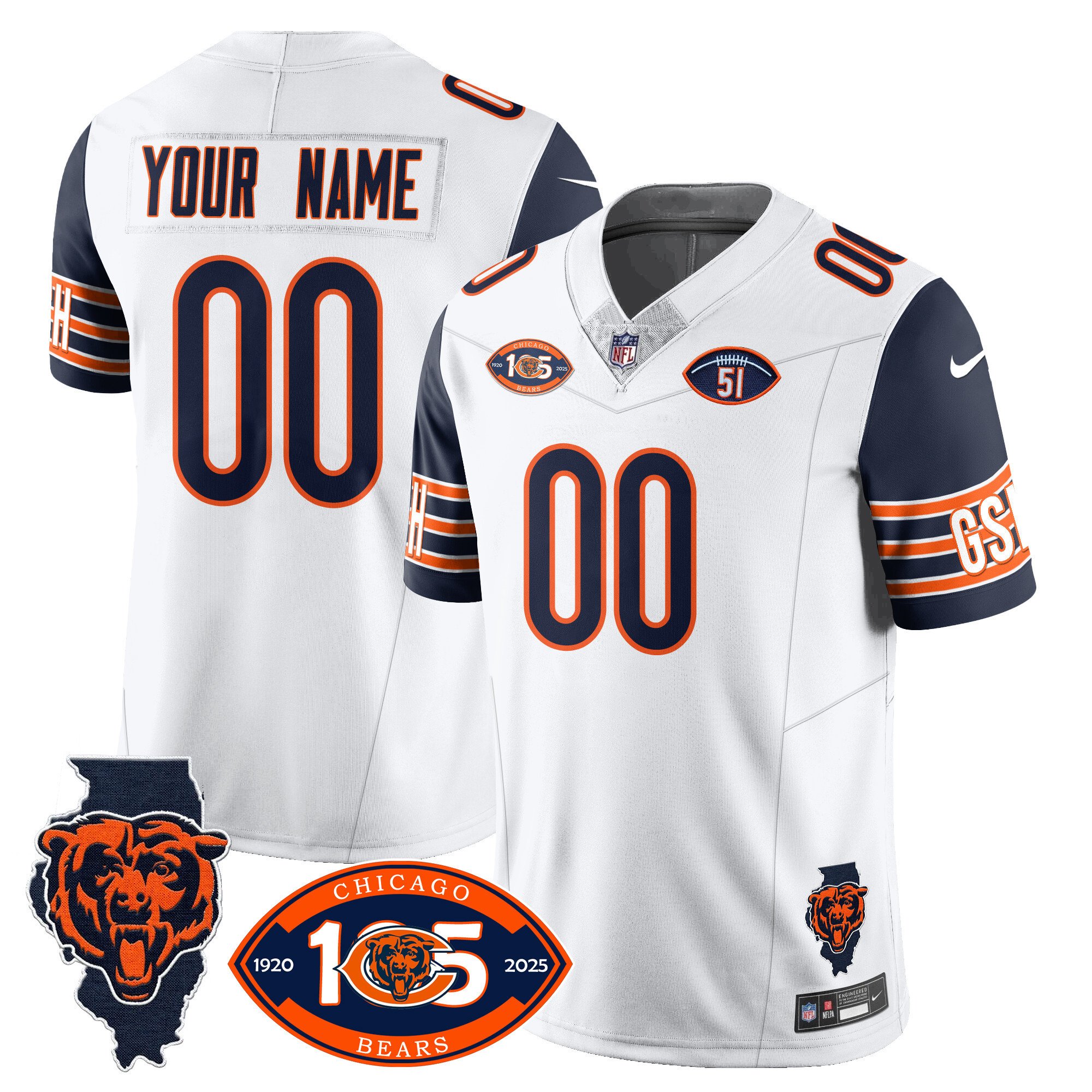 Men's Chicago Bears 1920-2025 The Chicago Bears Vapor Limited Custom Navy Sleeves Jersey - All Stitched