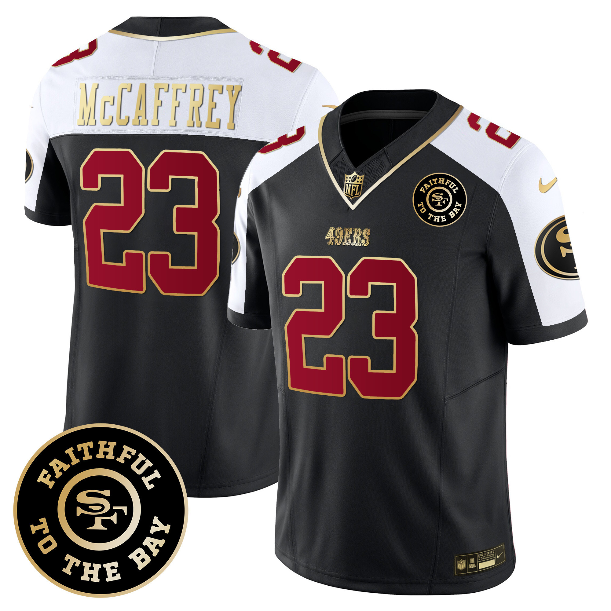 Men's Christian McCaffrey San Francisco 49ers Faithful To The Bay Patch Vapor Limited Black Alternate Jersey V6 - All Stitched