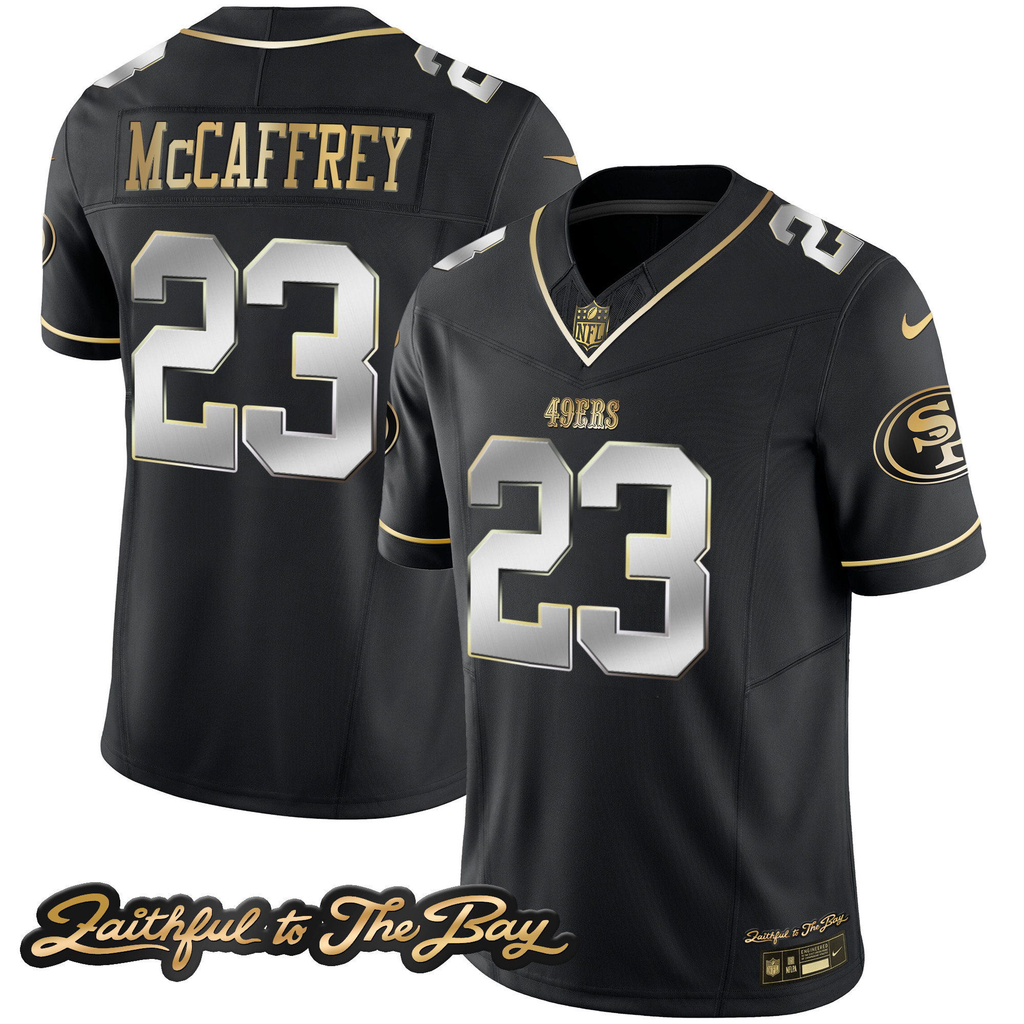 Men's Christian McCaffrey San Francisco 49ers Faithful To The Bay Patch Vapor Limited Black Limited Jersey V3 - All Stitched
