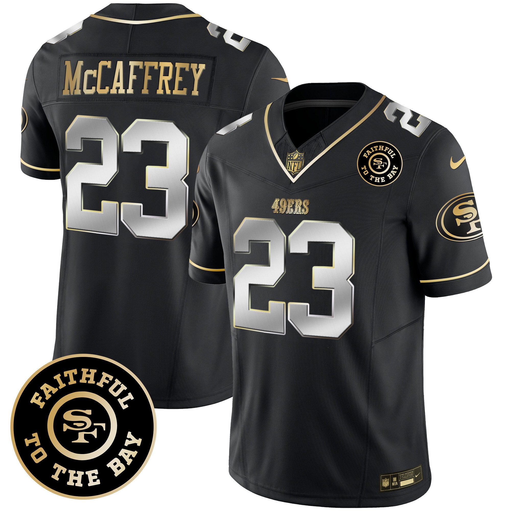 Men's Christian McCaffrey San Francisco 49ers Faithful To The Bay Patch Vapor Limited Black Limited Jersey V7 - All Stitched