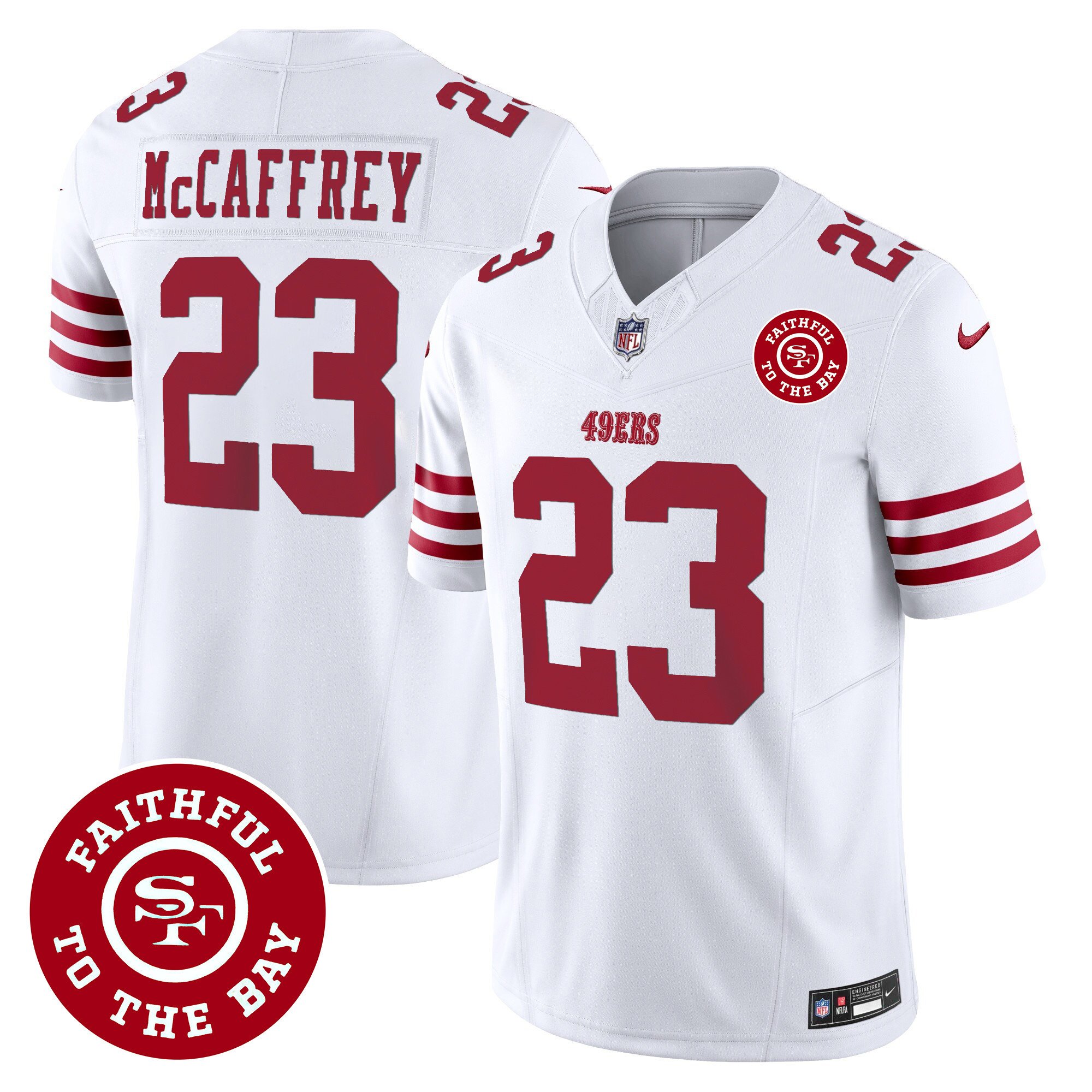 Men's Christian McCaffrey San Francisco 49ers Faithful To The Bay Patch Vapor White Jersey - All Stitched