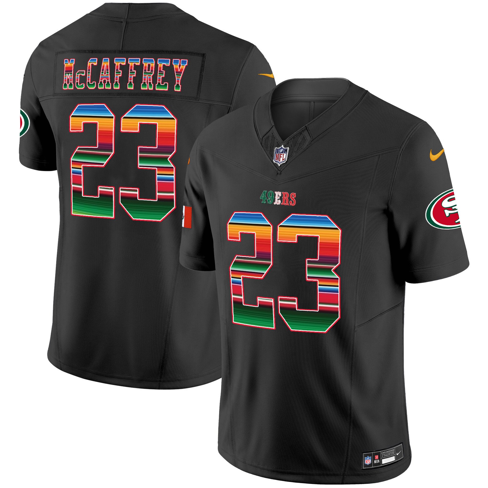 Men's Christian McCaffrey San Francisco 49ers Mexico Vapor Black Jersey V3 - All Stitched