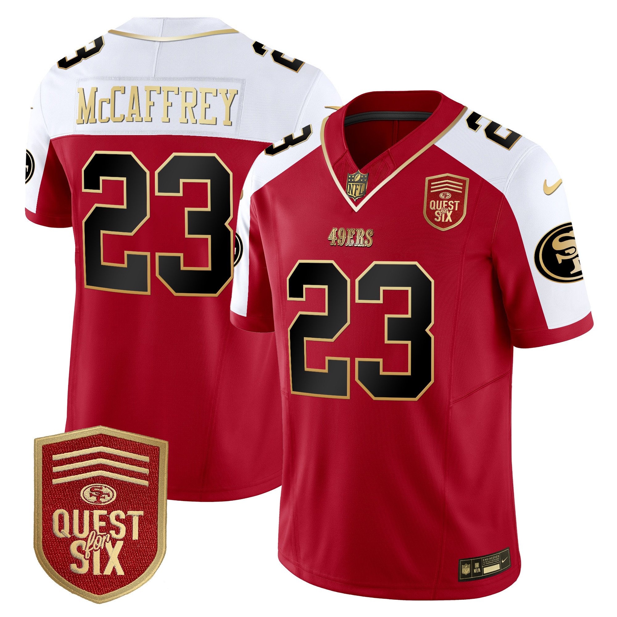 Men's Christian McCaffrey San Francisco 49ers Quest For Six Patch Vapor Limited Alternate Jersey - All Stitched