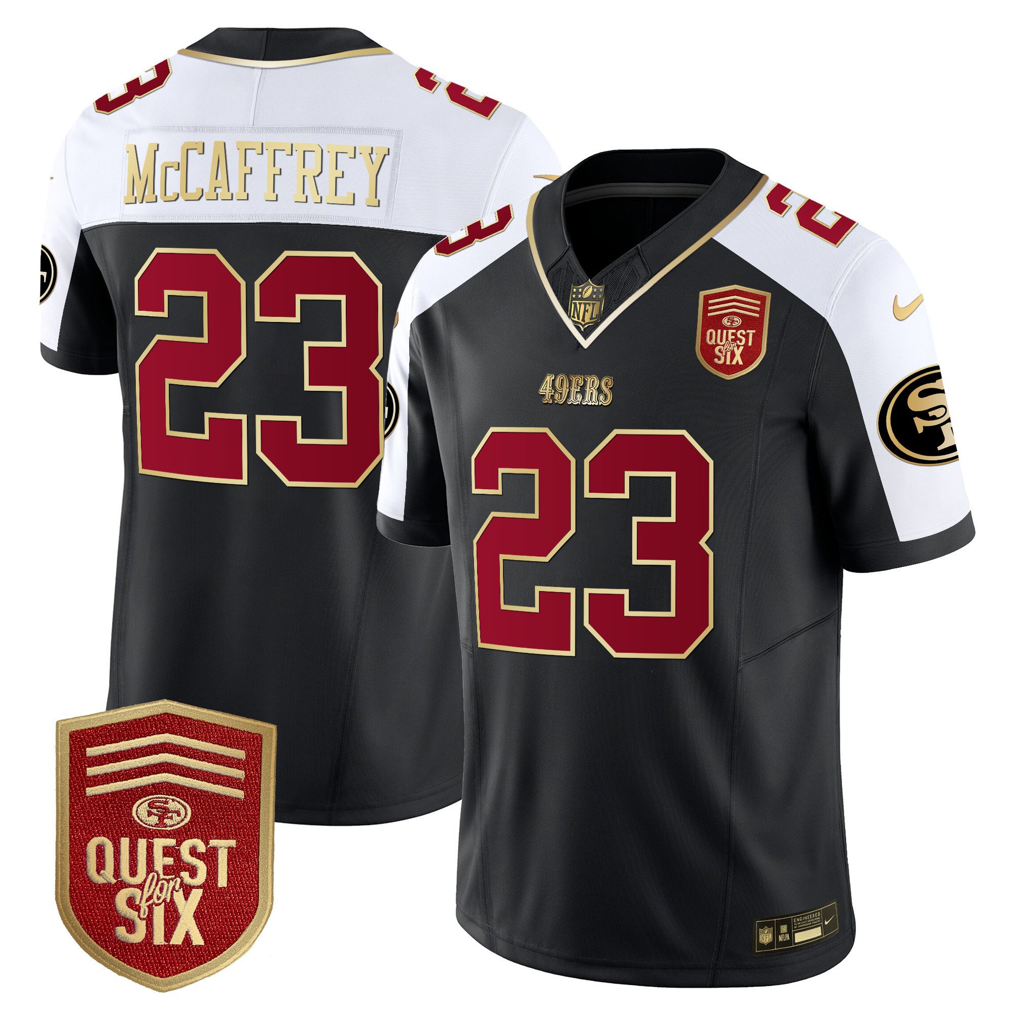 Men's Christian McCaffrey San Francisco 49ers Quest For Six Patch Vapor Limited Black Alternate Jersey - All Stitched