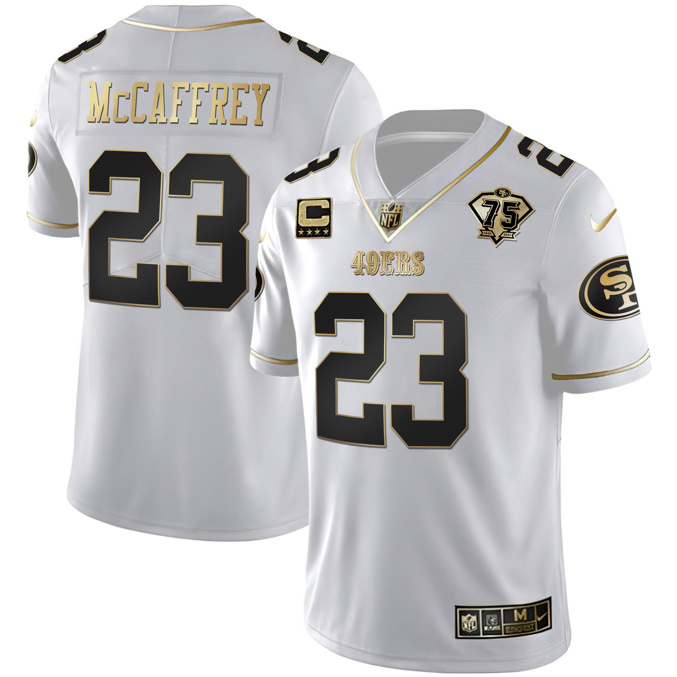Men's Christian McCaffrey San Francisco 49ers Salute To Service White Gold Jersey - All Stitched