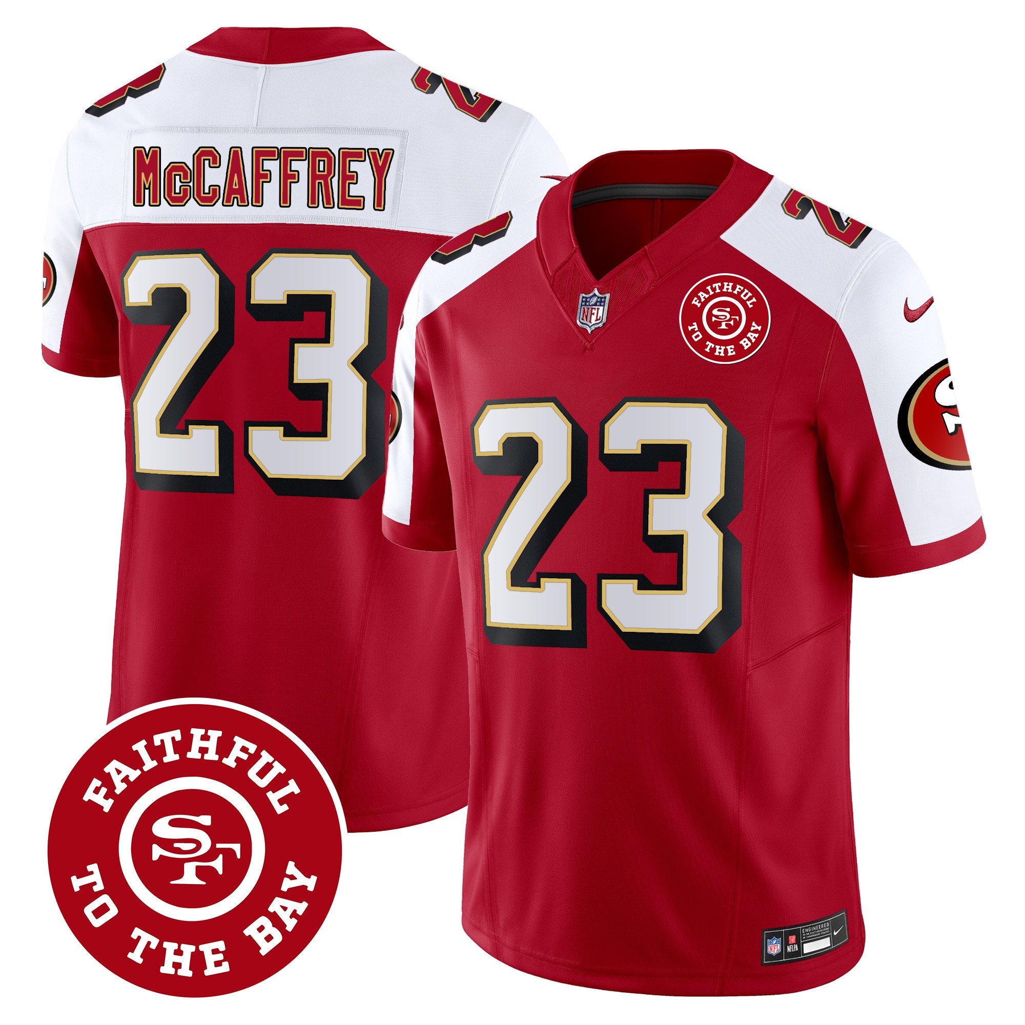 Men's Christian McCaffrey San Francisco 49ers Throwback Faithful To The Bay Patch Vapor Limited Alternate Jersey - All Stitched