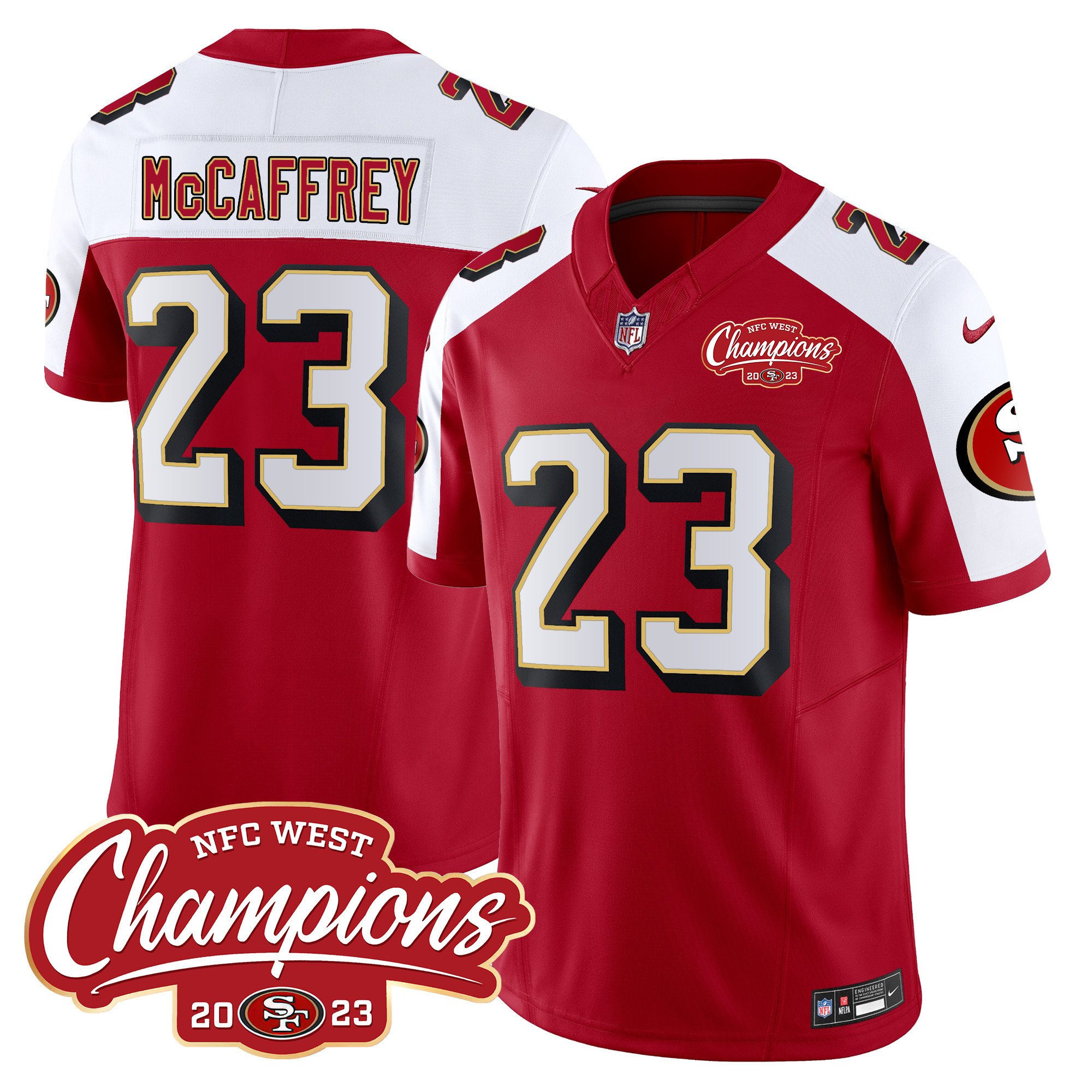 Men's Christian McCaffrey San Francisco 49ers Throwback NFC West Champions Patch Vapor Alternate Jersey - All Stitched