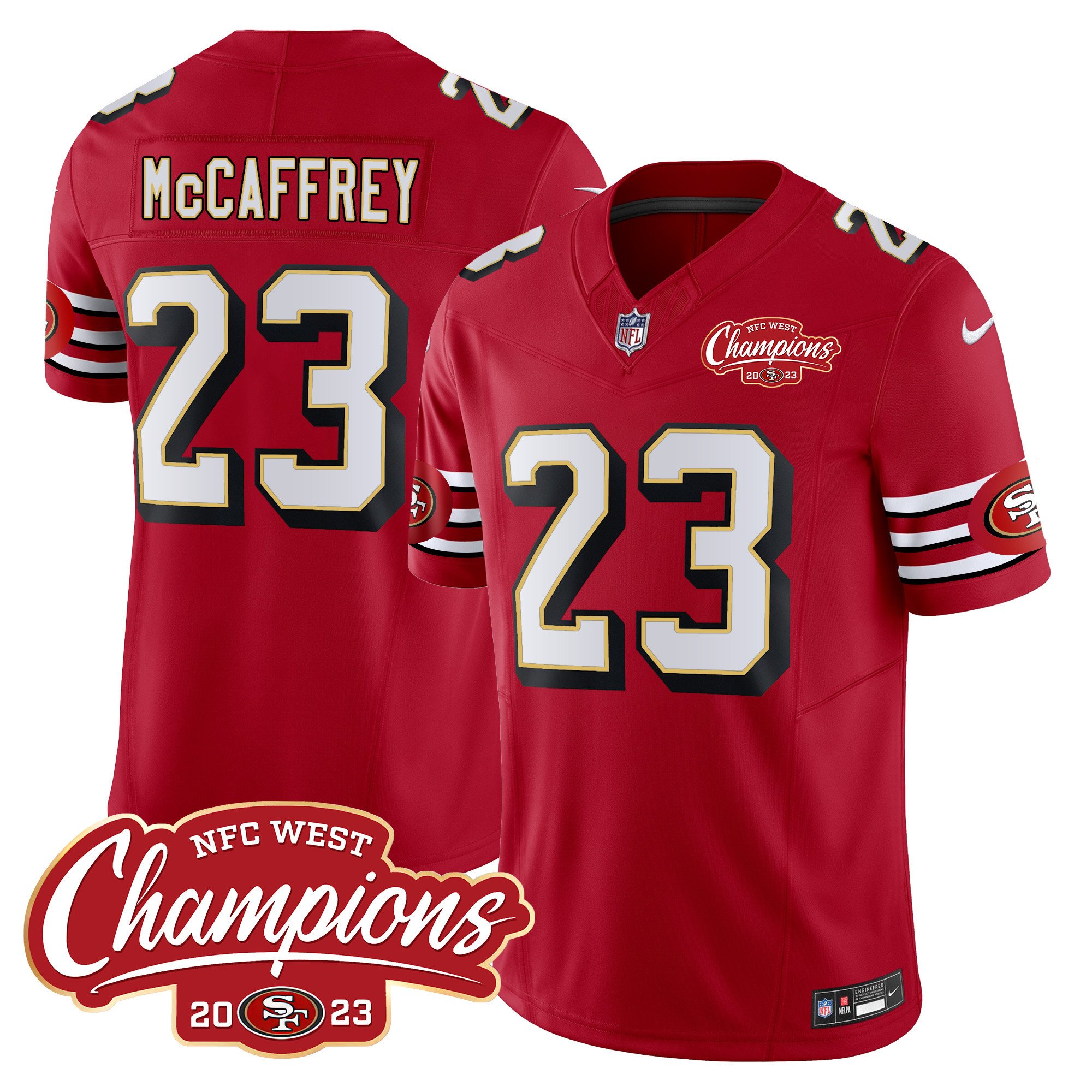 Men's Christian McCaffrey San Francisco 49ers Throwback NFC West Champions Patch Vapor Red Jersey - All Stitched