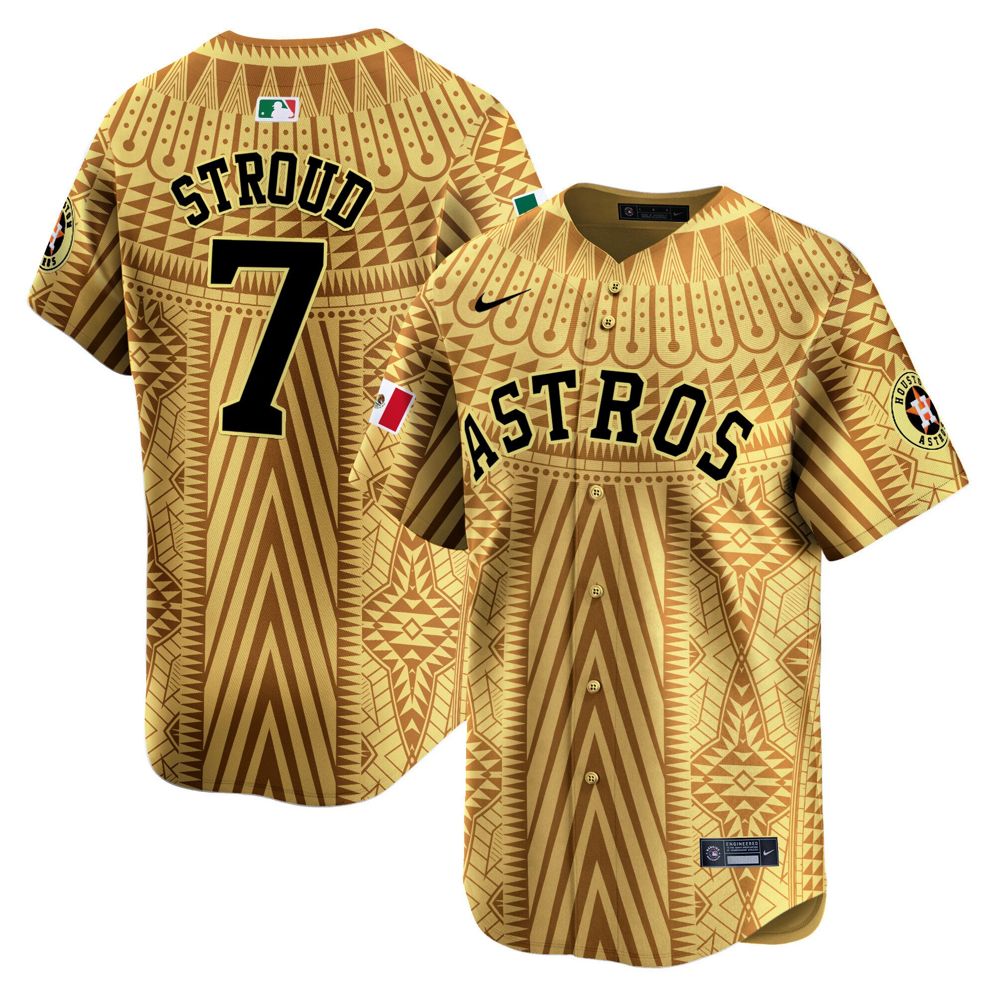 Men's CJ Stroud Houston Astros Mexico Aztec Pattern Vapor Premier Limited Gold Jersey - Printed