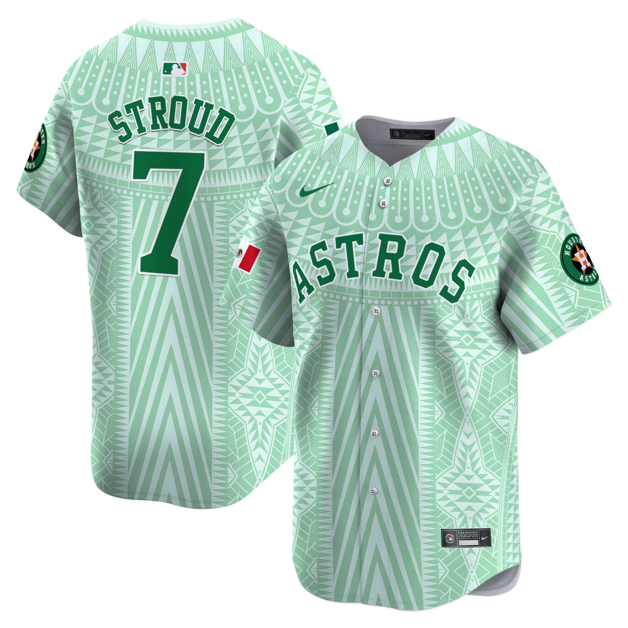 Men's CJ Stroud Houston Astros Mexico Aztec Pattern Vapor Premier Limited Pale Green Jersey - Printed