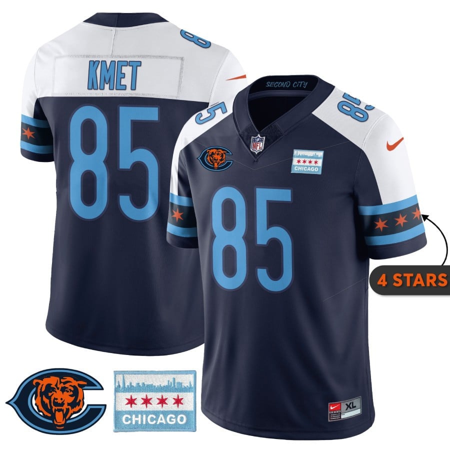 Men's Cole Kmet Chicago Bears City Edition Navy Alternate Jersey - Chicago Flag - All Stitched
