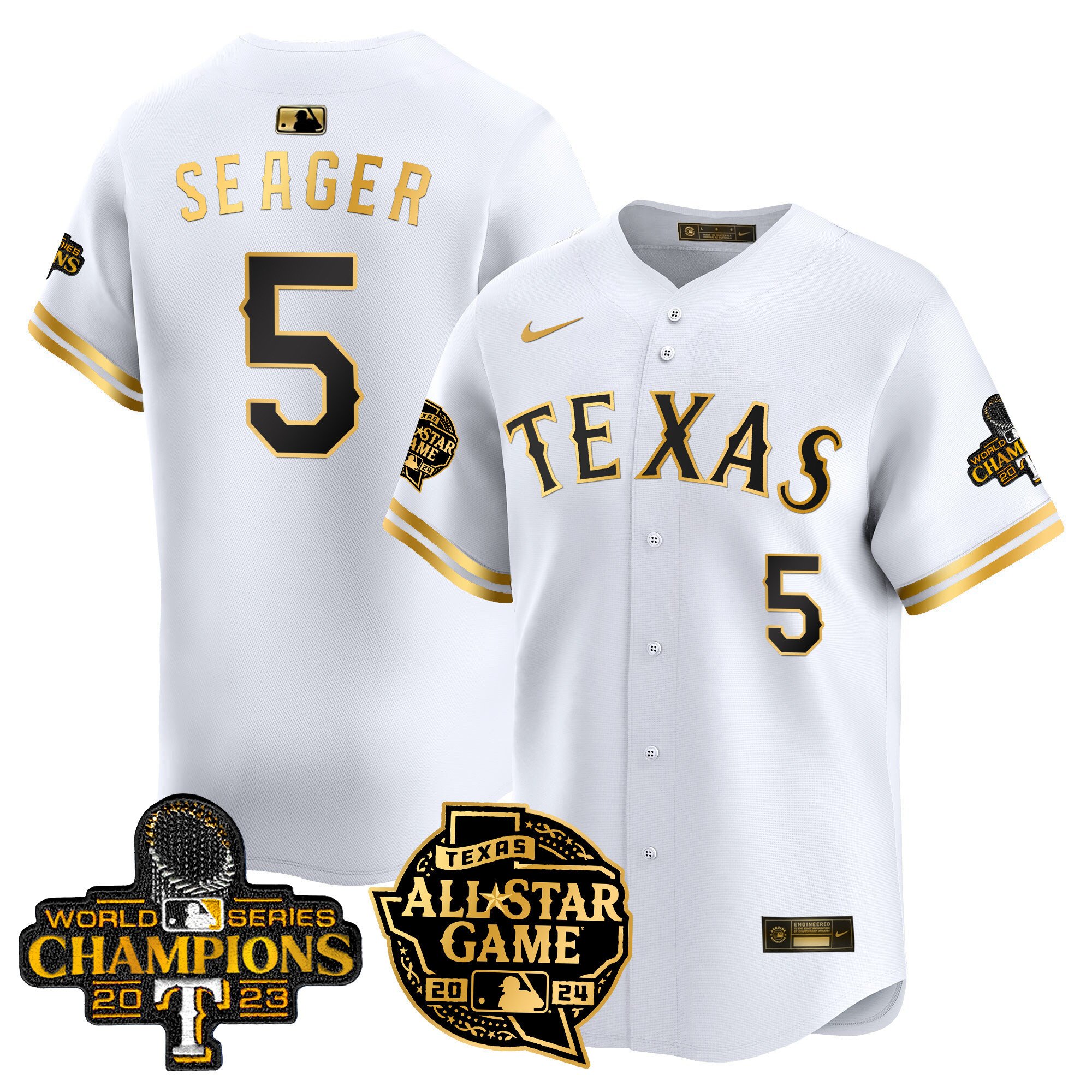 Men's Corey Seager Texas Rangers 2024 All Star Game Patch Vapor Premier Limited White Gold Jersey - All Stitched