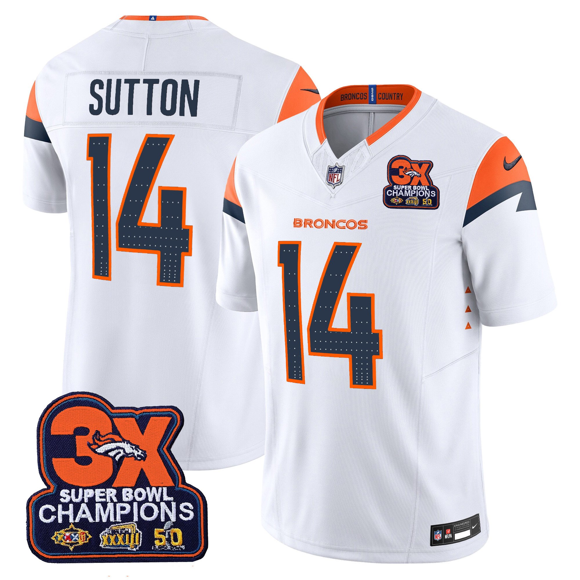 Men's Courtland Sutton Denver Broncos 3-Time Champions Patch Vapor Limited White Jersey - All Stitched