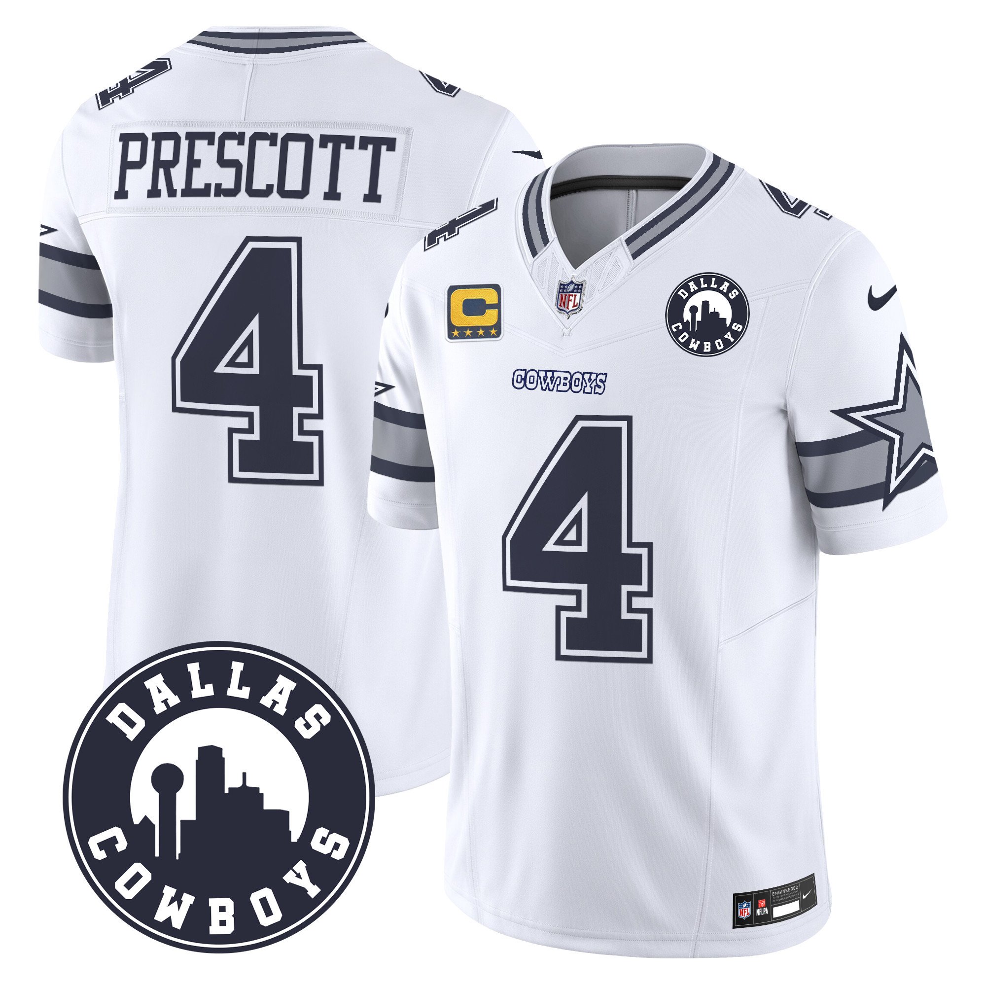 Men's Dak Prescott Dallas Cowboys "Dallas City" Patch Vapor Limited White Jersey - All Stitched