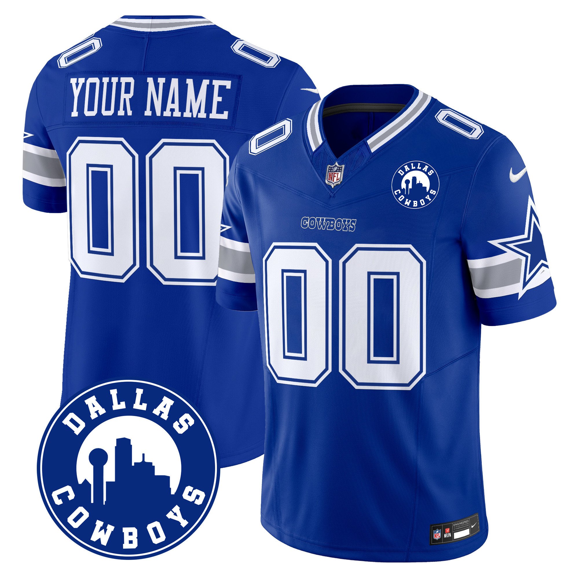 Men's Dallas Cowboys "Dallas City" Patch Vapor Limited Custom Royal Jersey - All Stitched