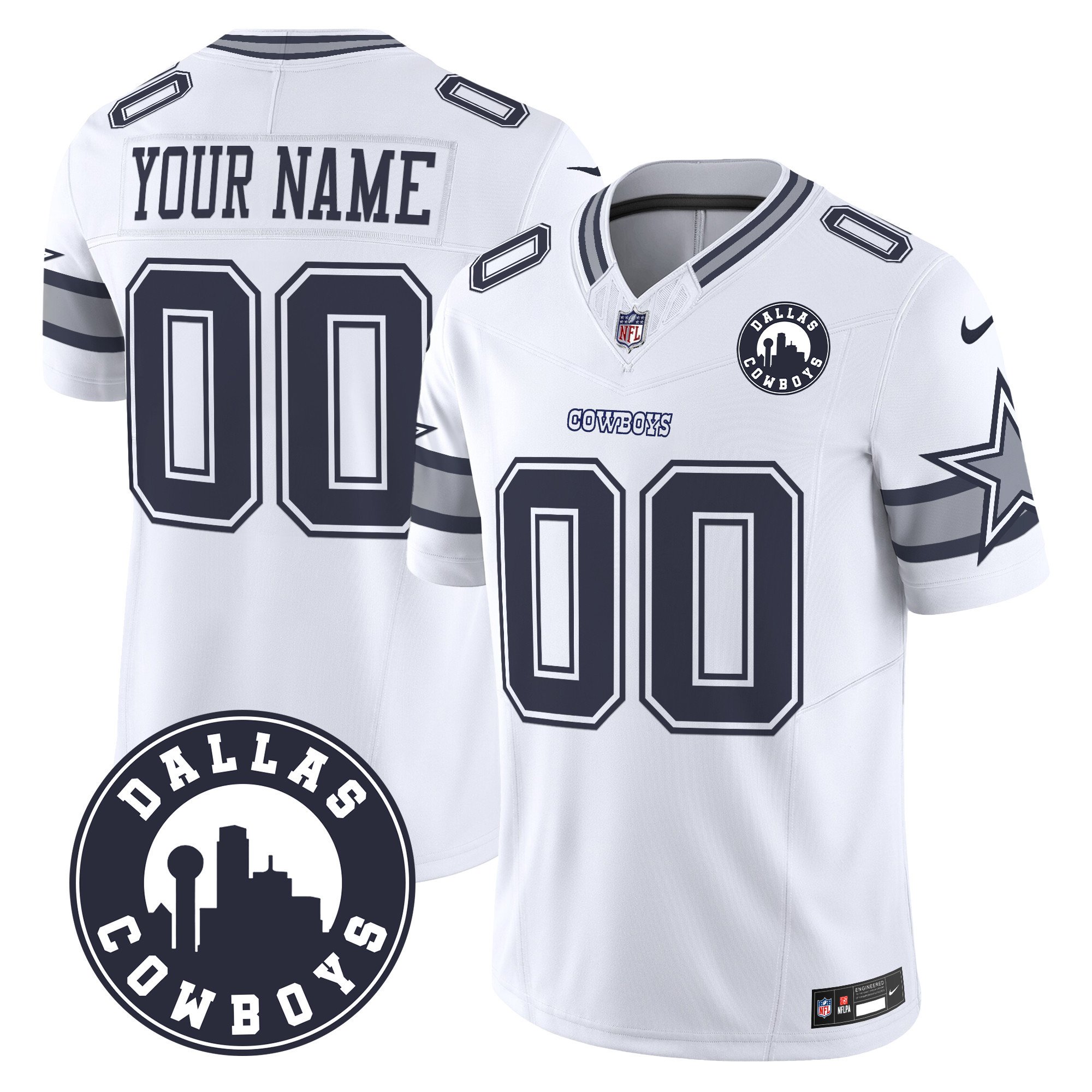 Men's Dallas Cowboys "Dallas City" Patch Vapor Limited Custom White Jersey - All Stitched