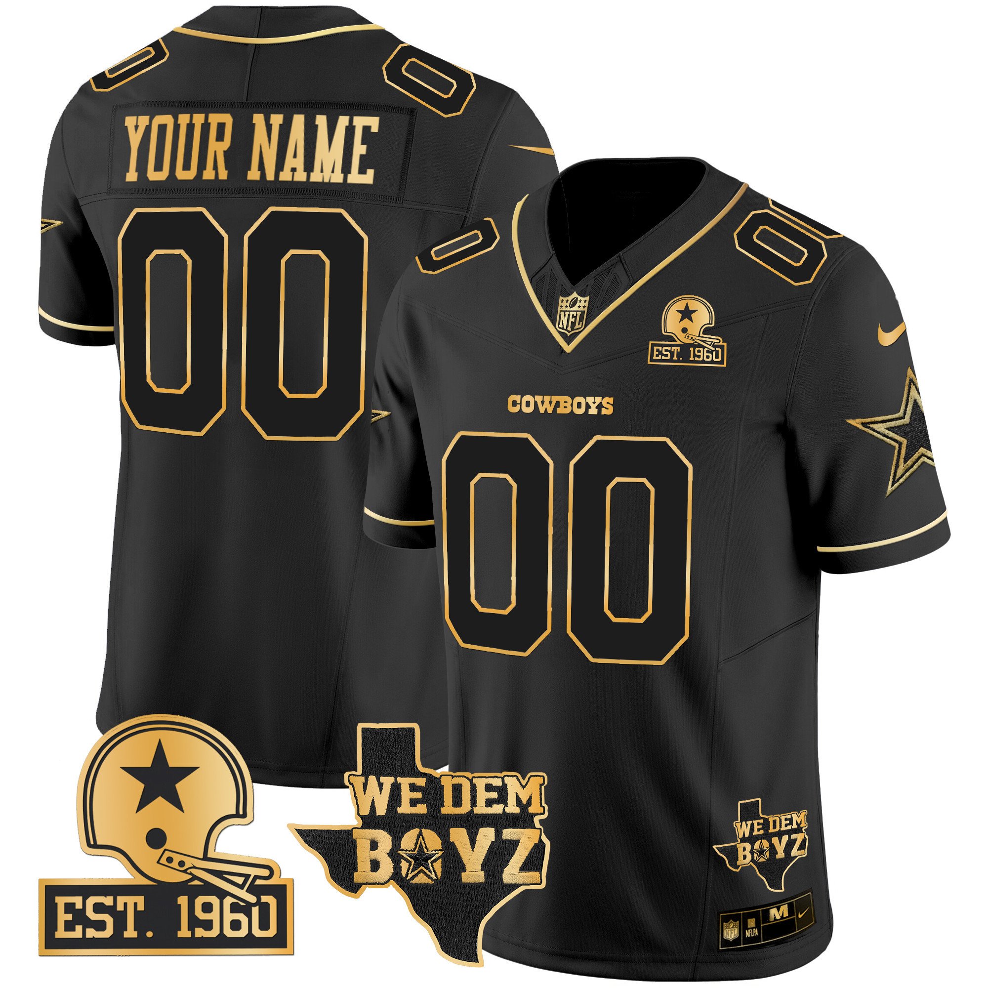 Men's Dallas Cowboys Est. 1960 & We Dem Boyz Patch Gold Vapor Limited Custom Black Gold Jersey V2 - All Stitched