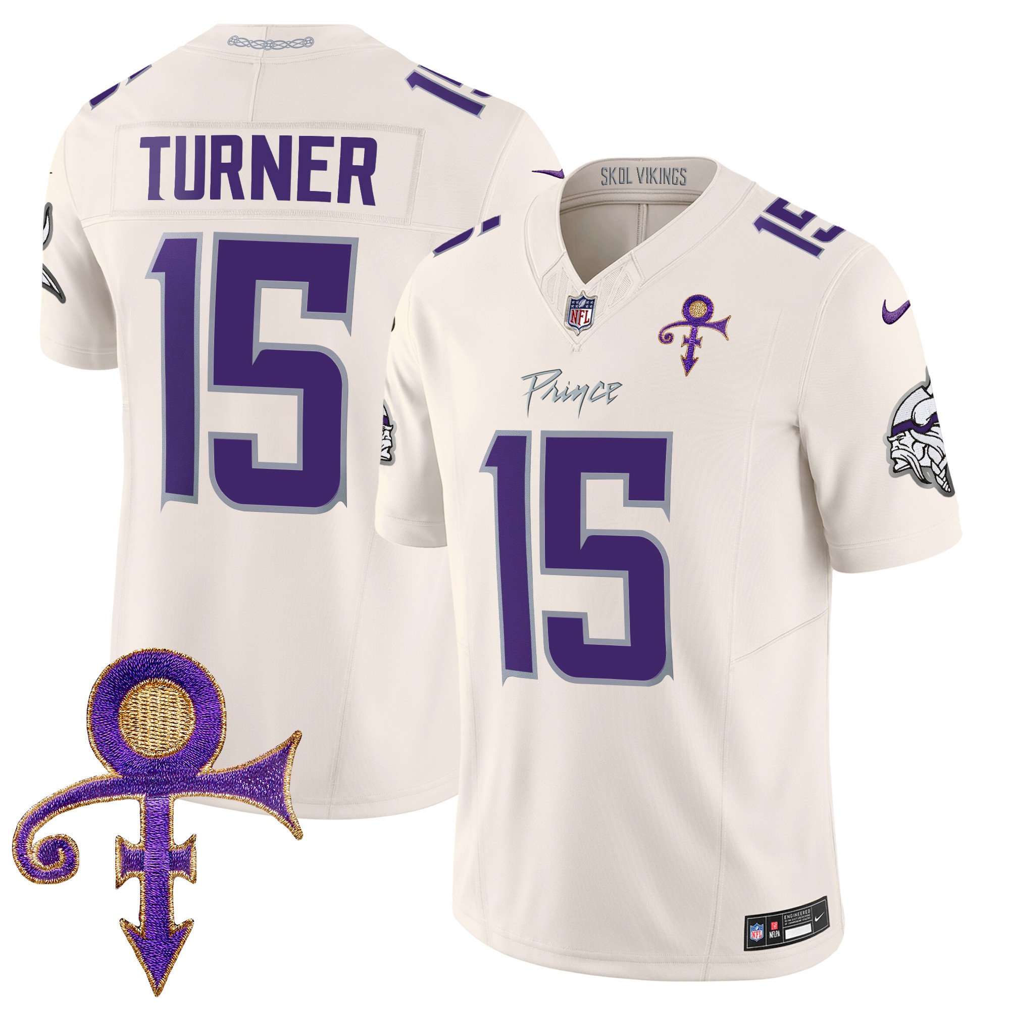 Men's Dallas Turner Minnesota Vikings 2024 Prince Vapor Limited Cream Jersey - All Stitched