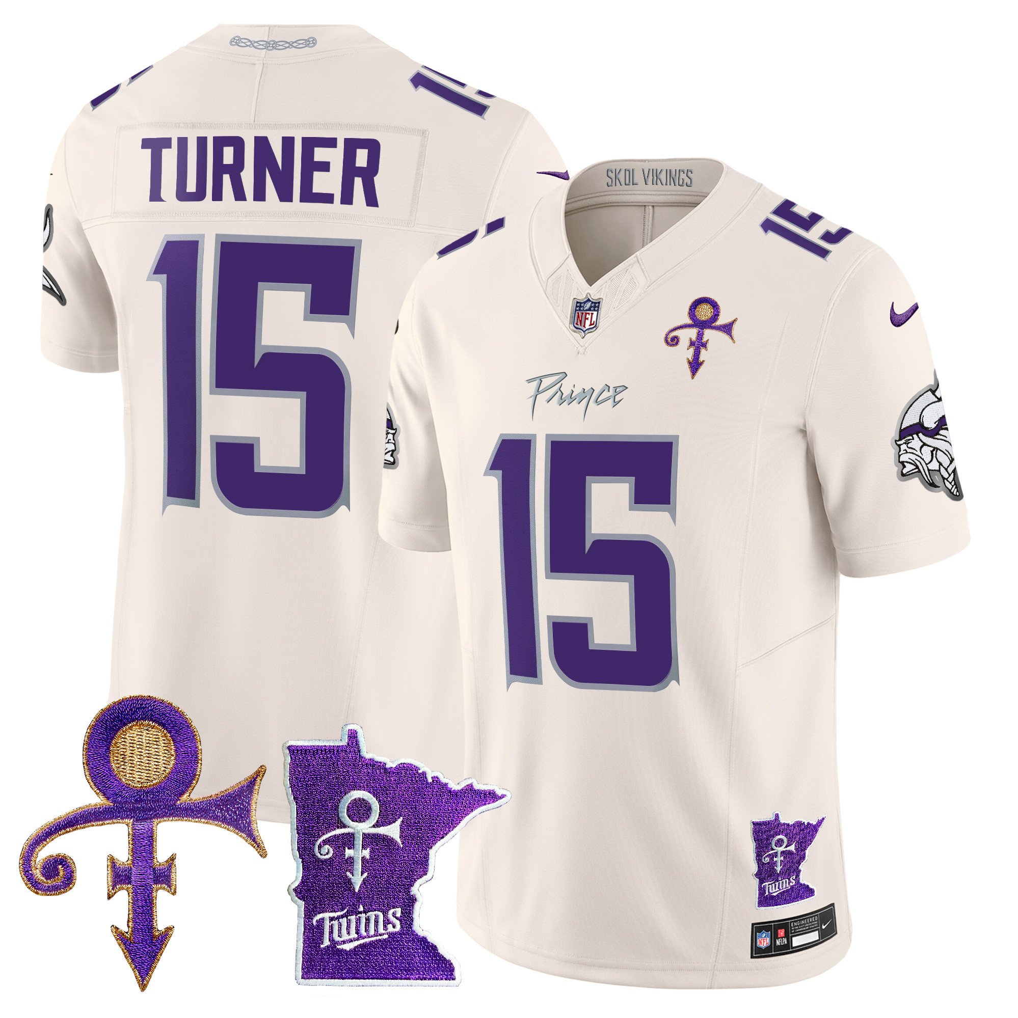 Men's Dallas Turner Minnesota Vikings 2024 Prince Vapor Limited Cream Jersey V2 - All Stitched