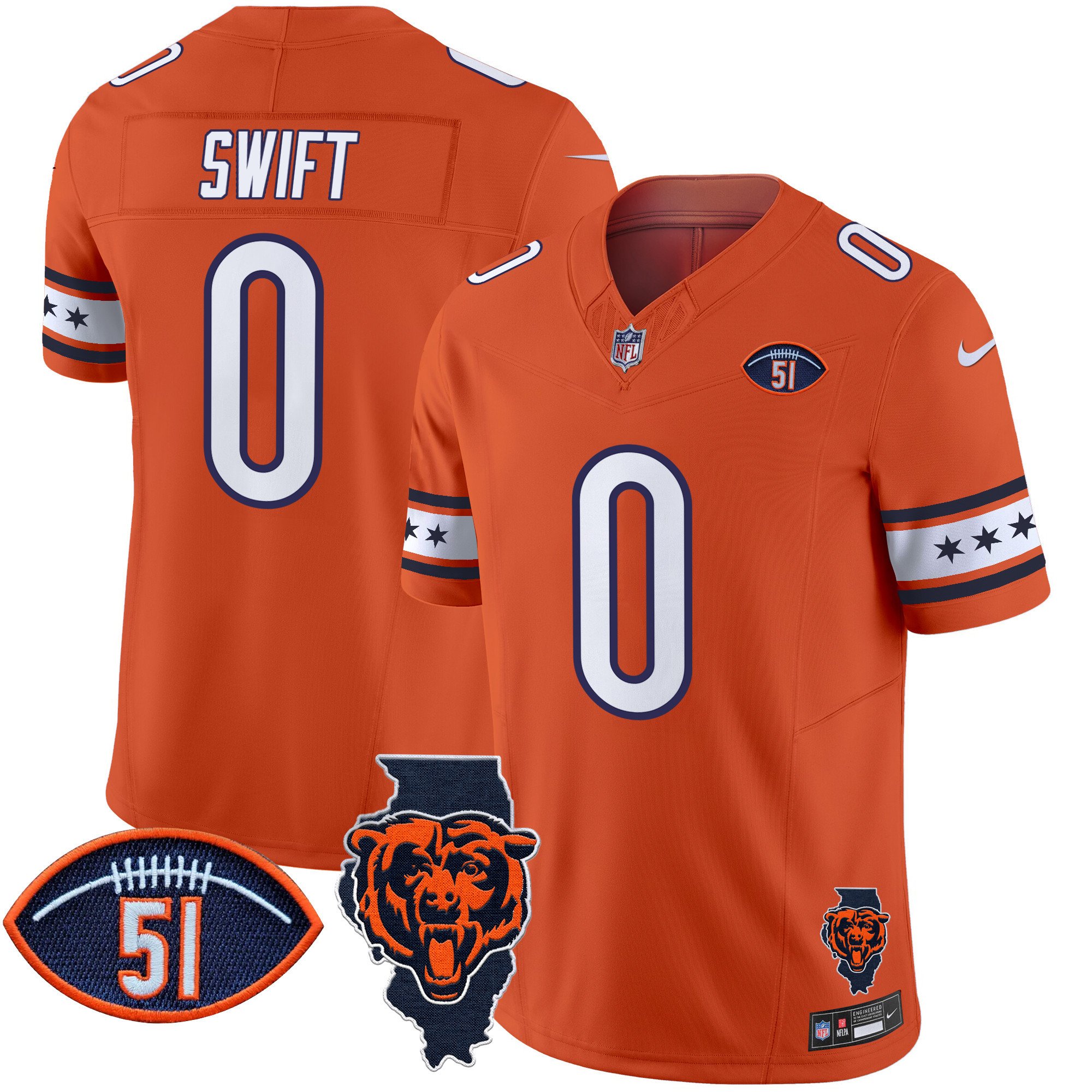 Men's D'Andre Swift Chicago Bears Illinois & Dick Butkus Patch Vapor Limited Orange Jersey - All Stitched