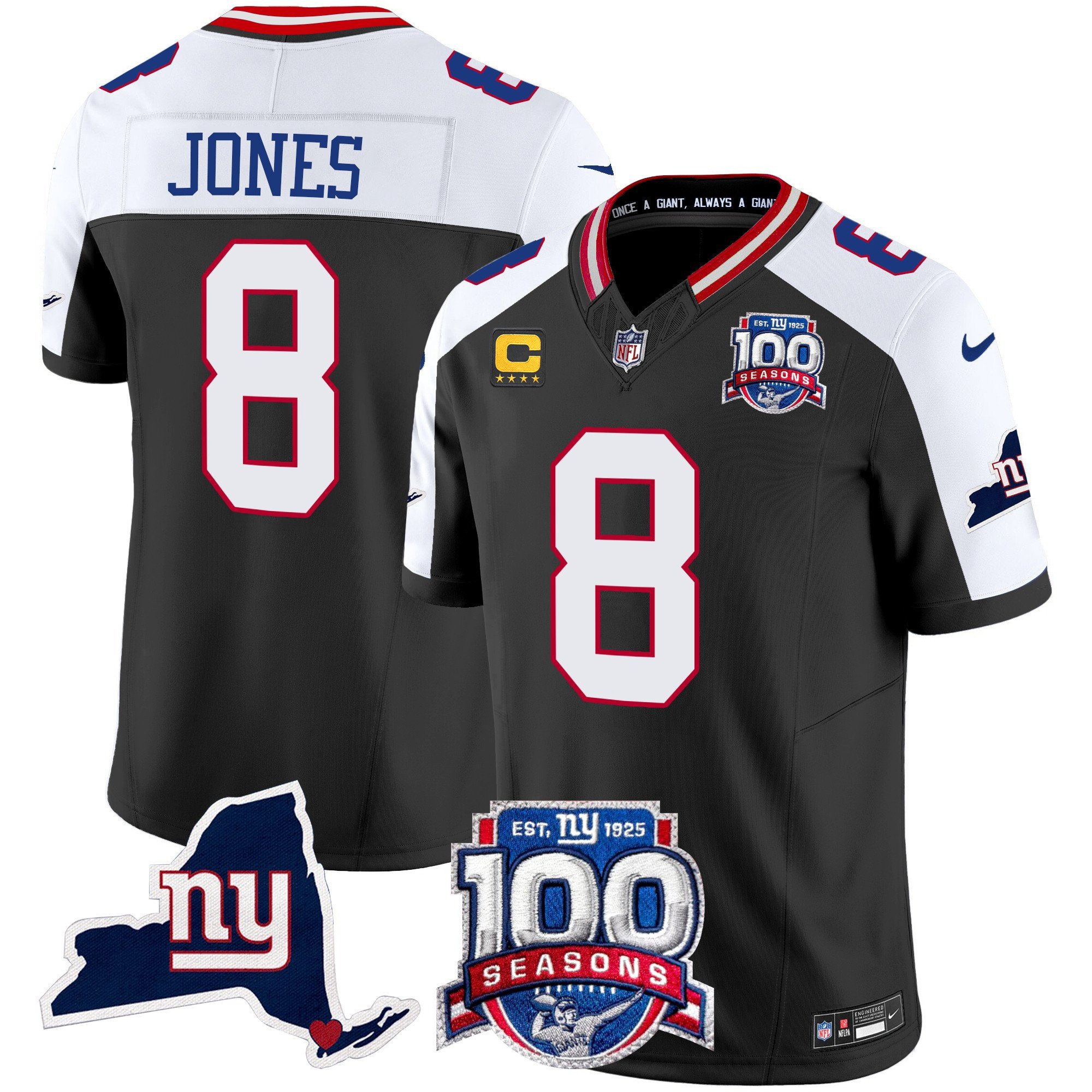 Men's Daniel Jones New York Giants 100th Season & State Patch Vapor Limited Black Alternate Jersey - All Stitched