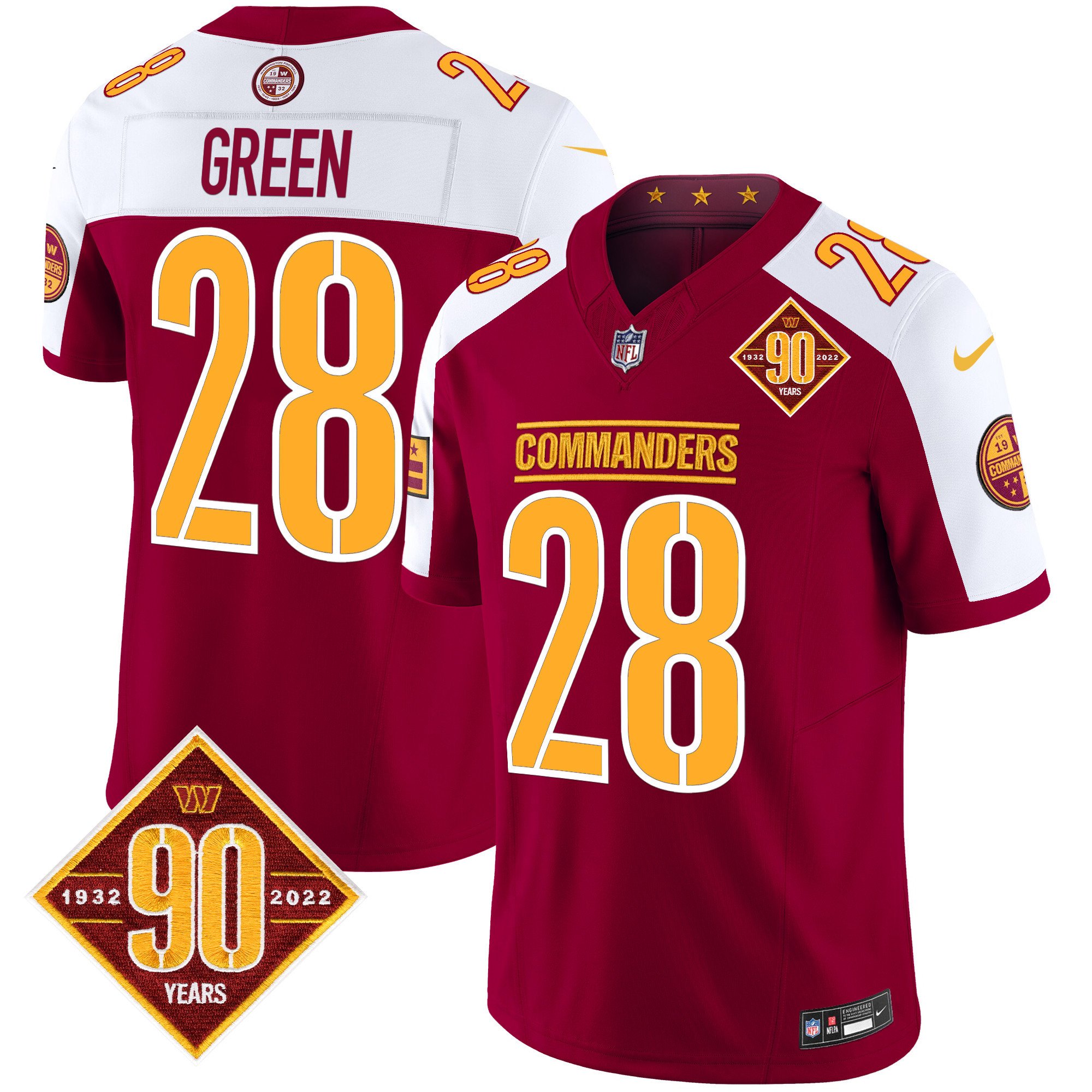 Men's Darrell Green Washington Commanders 90th Anniversary Patch Vapor Limited Burgundy Alternate Jersey - All Stitched