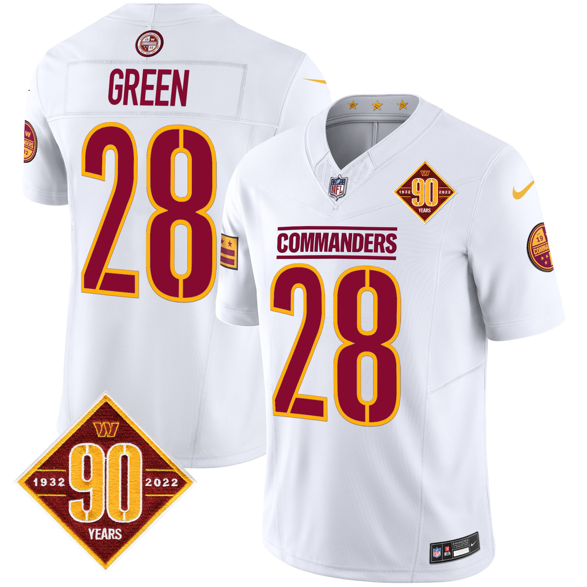 Men's Darrell Green Washington Commanders 90th Anniversary Patch Vapor Limited White Jersey - All Stitched