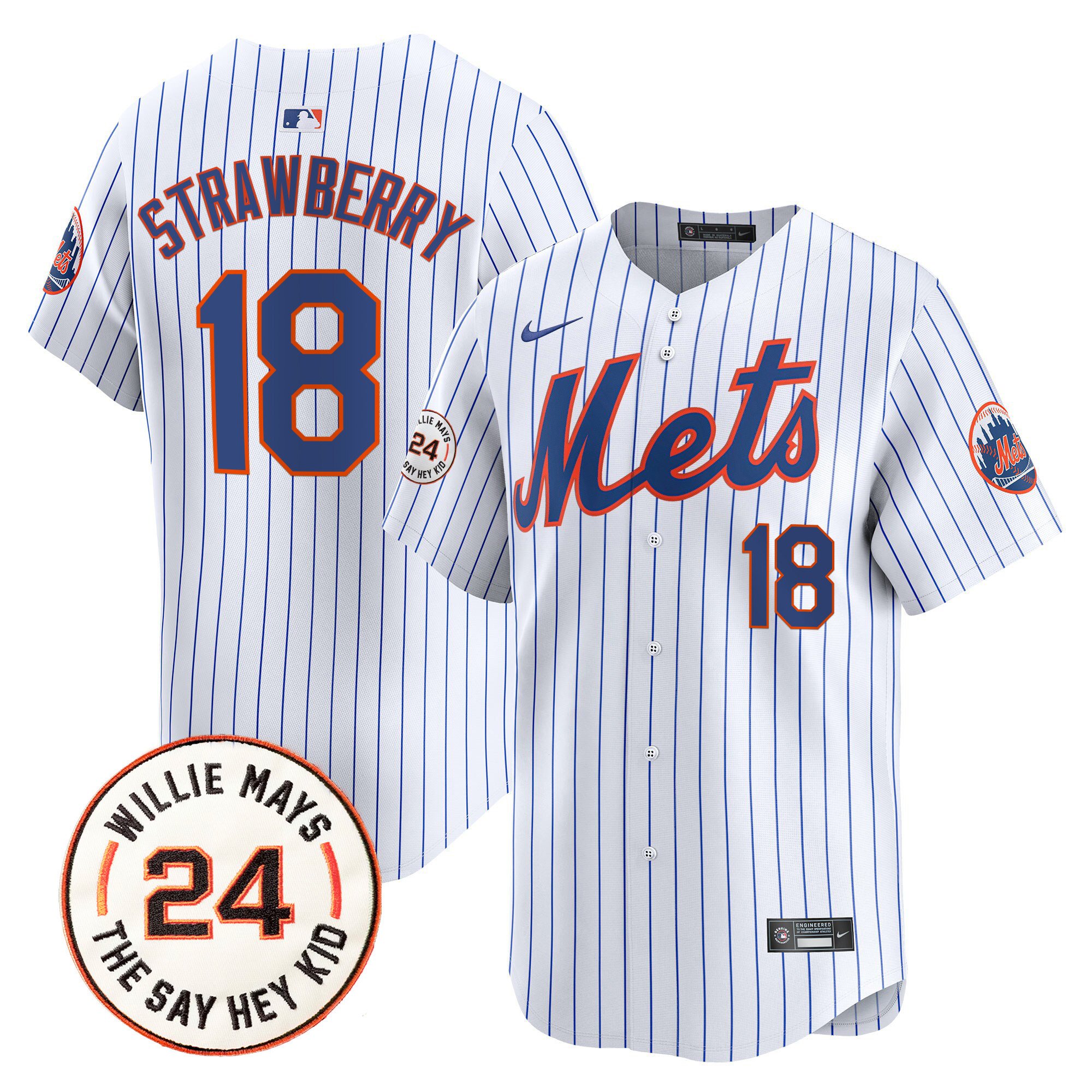 Men's Darryl Strawberry New York Mets Willie Mays Patch Vapor Premier Limited White Jersey - All Stitched