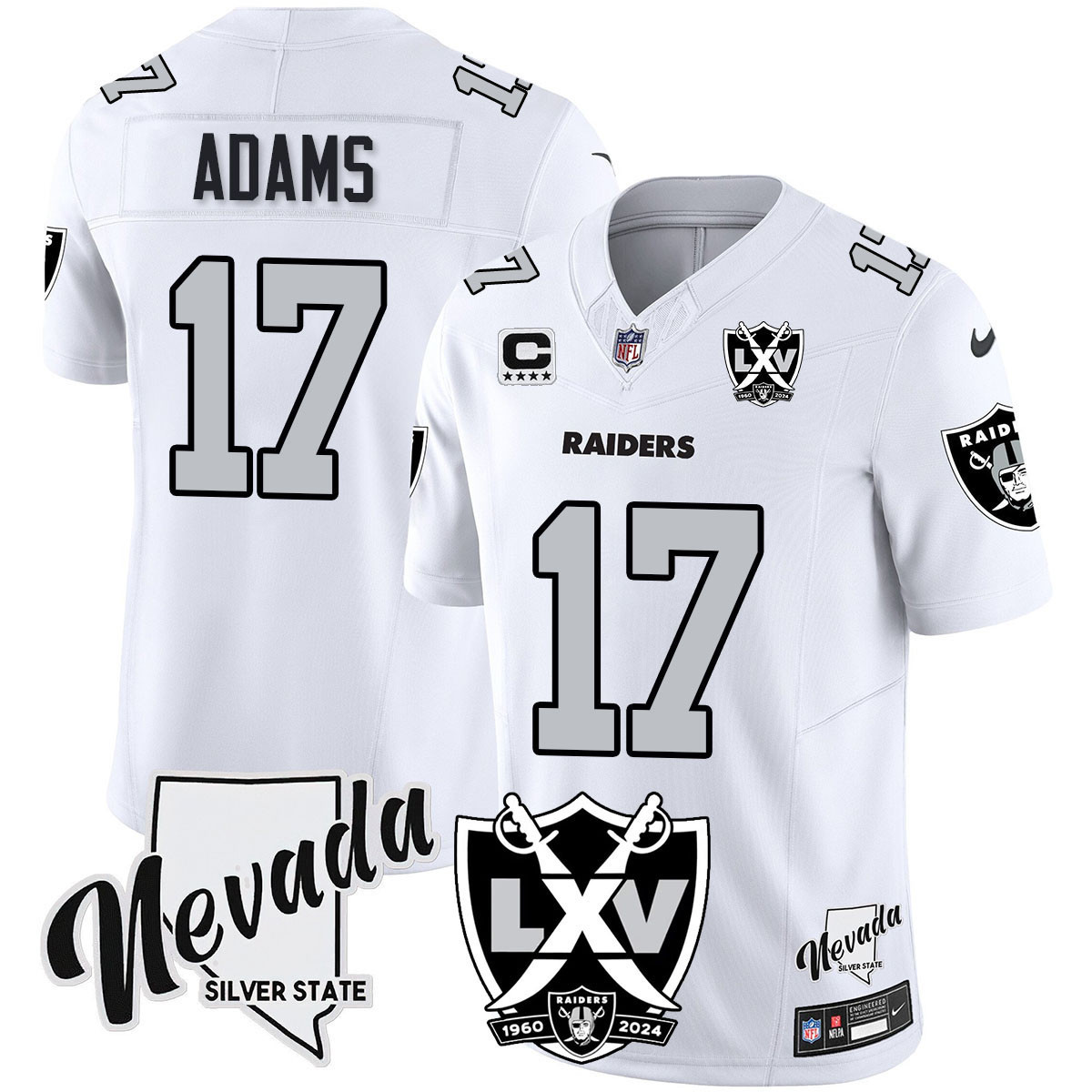 Men's Davante Adams Las Vegas Raiders 2024 Vapor Limited White Jersey - 65th Anniversary - All Stitched