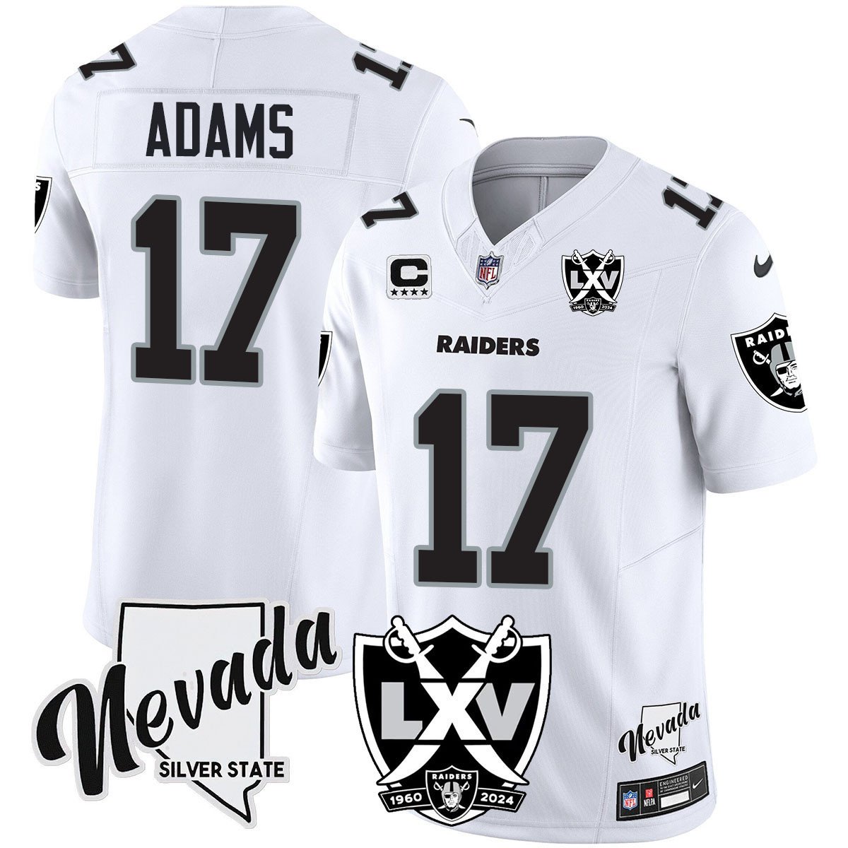 Men's Davante Adams Las Vegas Raiders 2024 Vapor Limited White Limited Jersey - 65th Anniversary - All Stitched