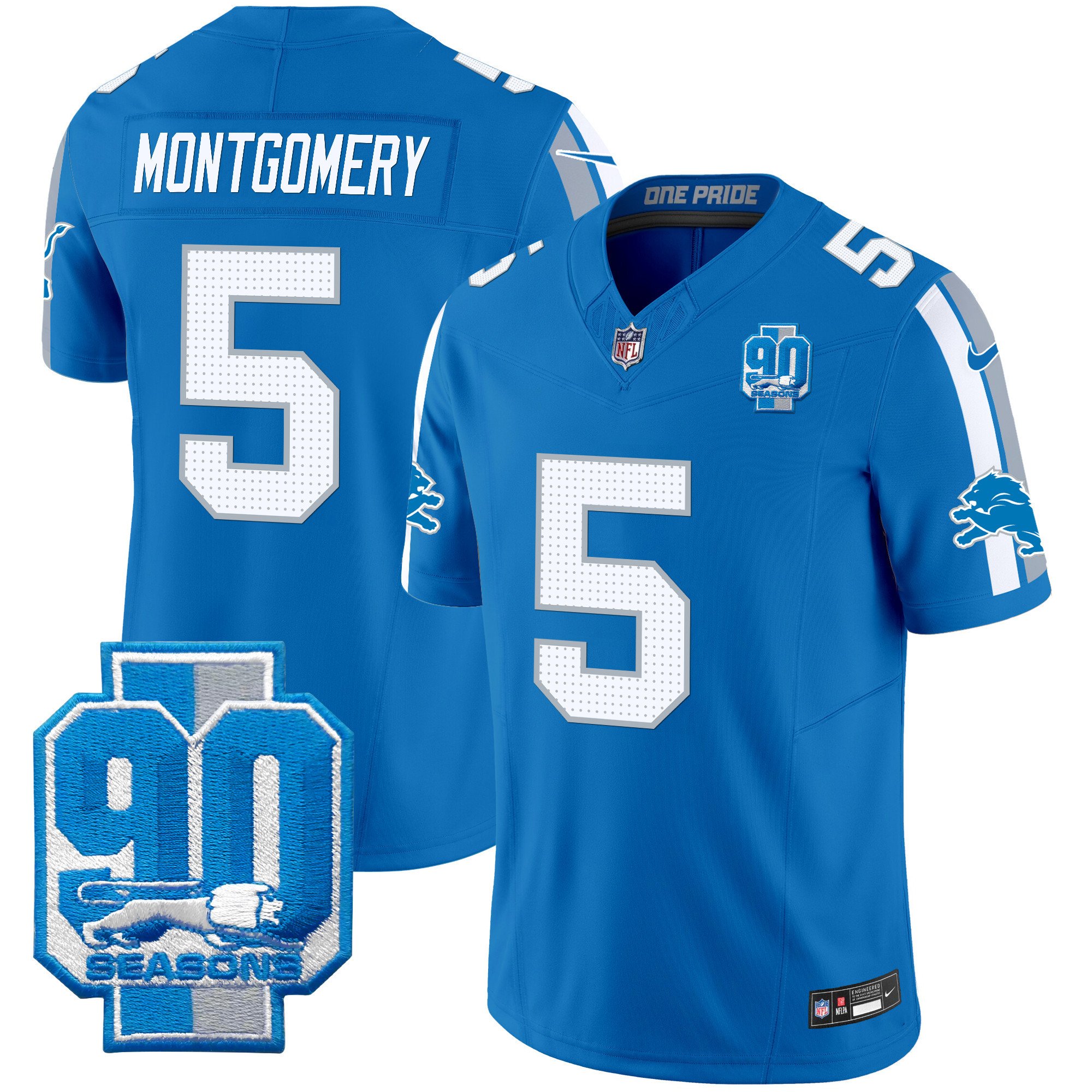 Men's David Montgomery Detroit Lions 90th Year Patch Vapor Limited Blue Jersey - All Stitched