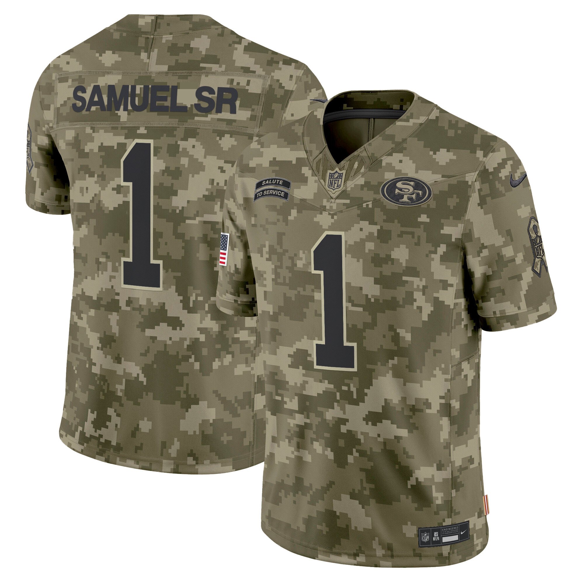 Men's Deebo Samuel San Francisco 49ers 2024 Salute to Service Vapor Limited Olive Camo Jersey - All stitched