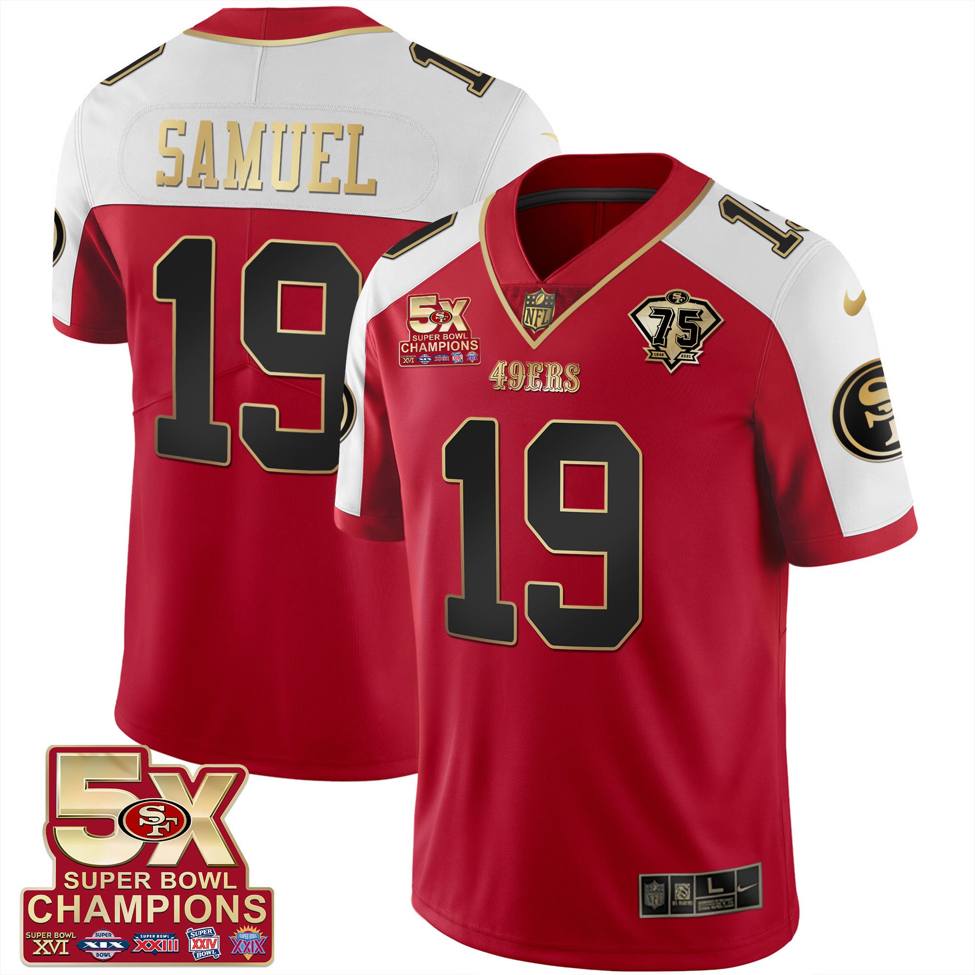 Men's Deebo Samuel San Francisco 49ers 5x Super Bowl Patch Black Red Vapor Red Alternate Jersey - Stitched