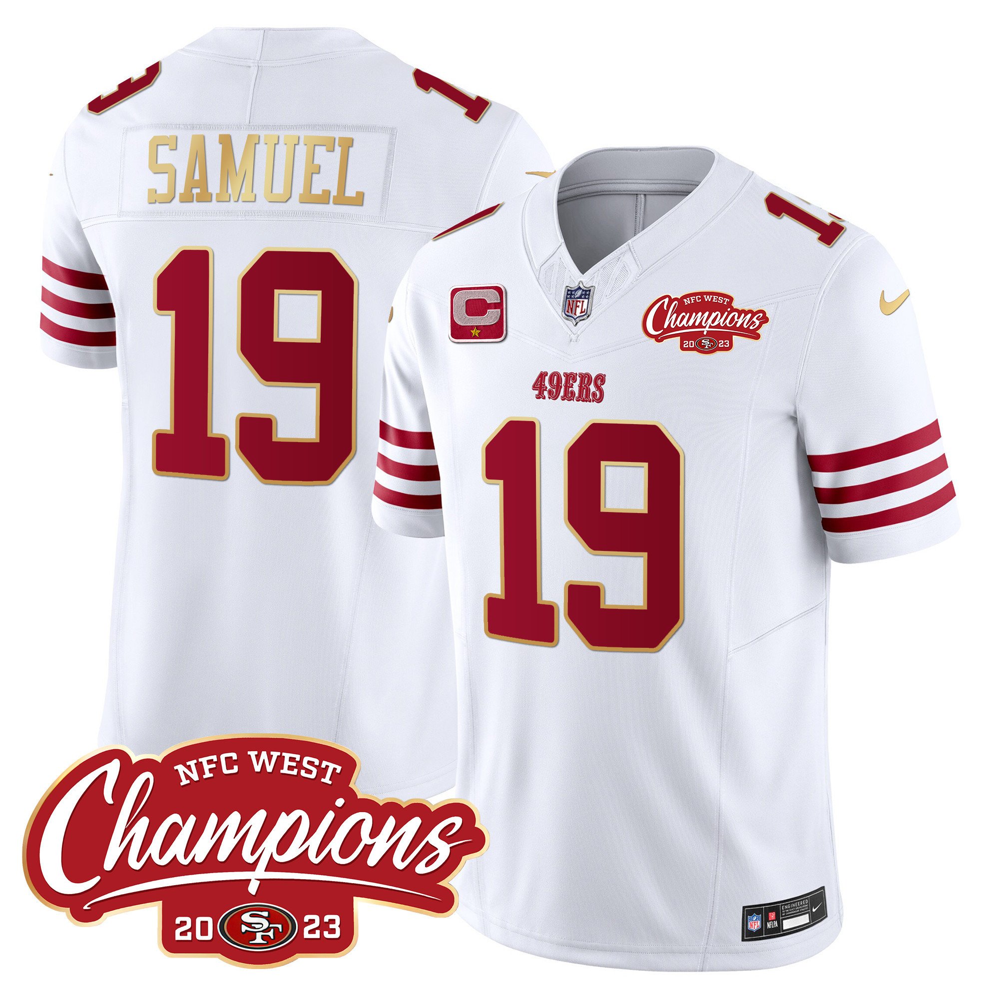 Men's Deebo Samuel San Francisco 49ers NFC West Champions Gold Trim Vapor White Jersey - All Stitched