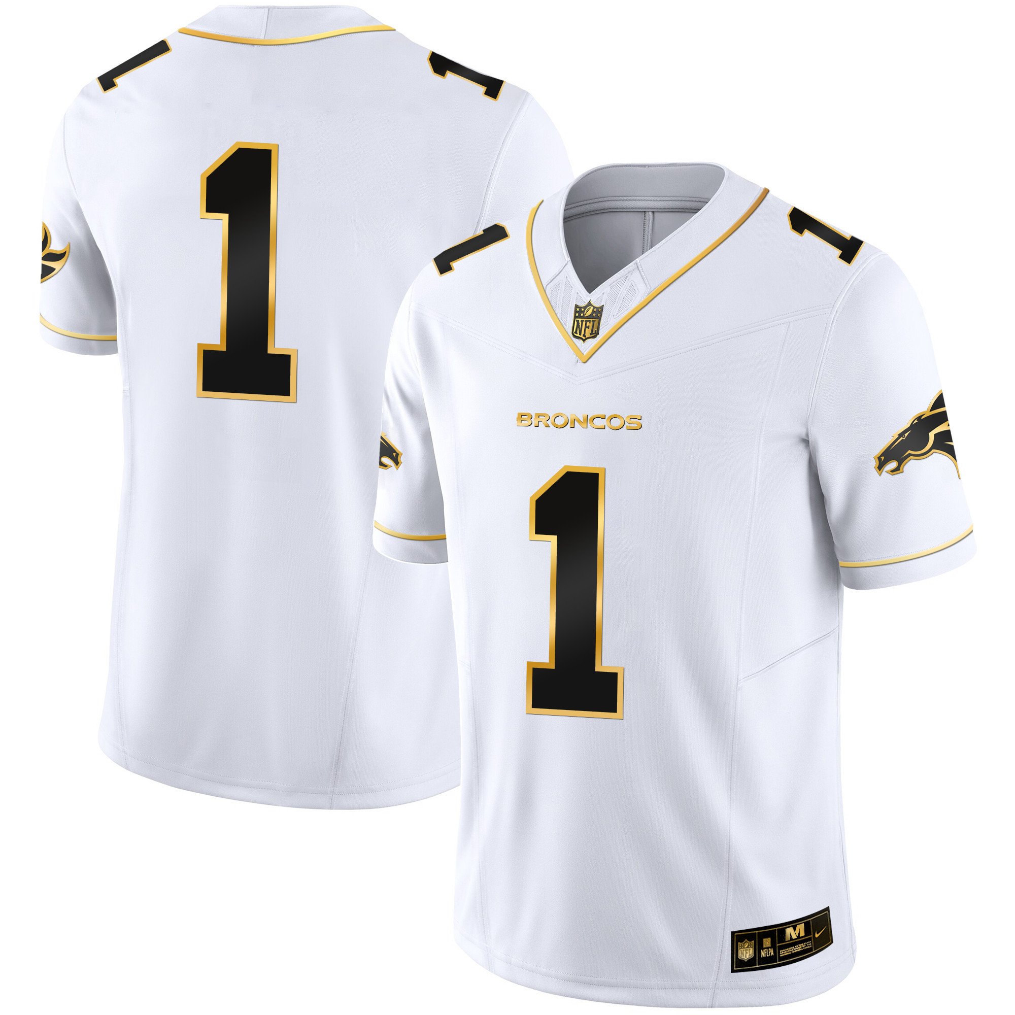 Men's Denver Broncos Gold Vapor Limited  White Gold Jersey - All Stitched