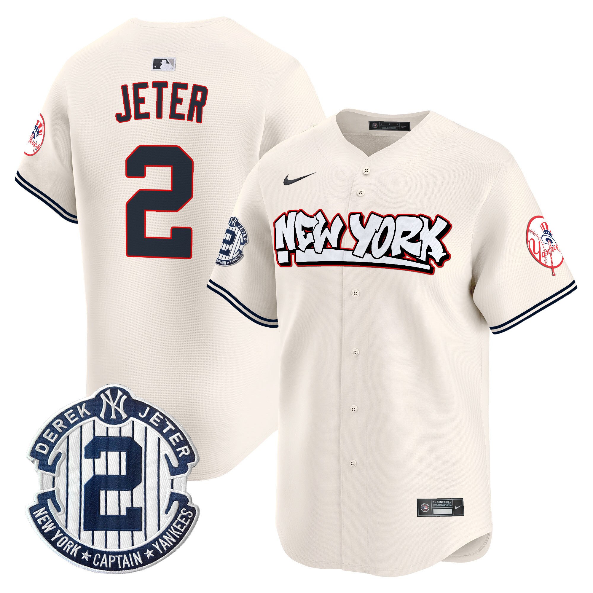 Men's Derek Jeter New York Yankees Graffiti Vapor Premier Limited Cream Jersey V2 - All Stitched