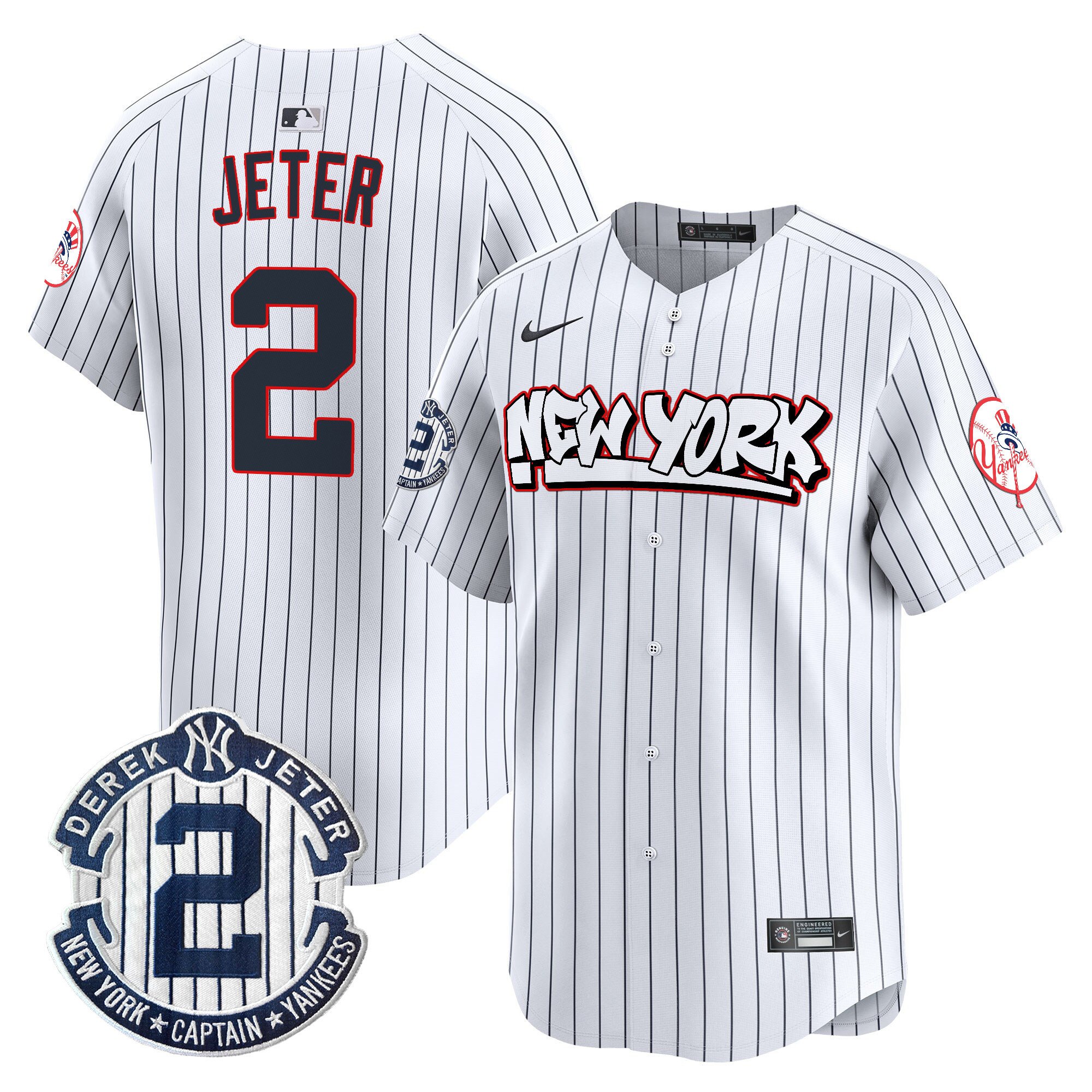 Men's Derek Jeter New York Yankees Graffiti Vapor Premier Limited Pinstripe Jersey V2 - All Stitched