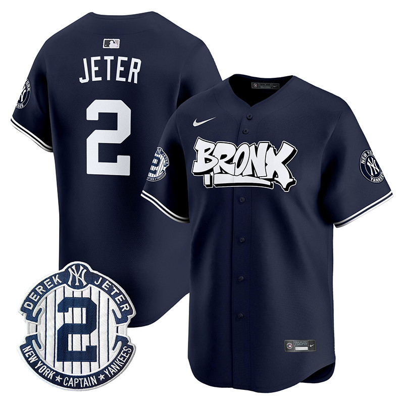 Men's Derek Jeter New York Yankees The Bronx Graffiti Vapor Premier Limited Navy Jersey V3 - All Stitched
