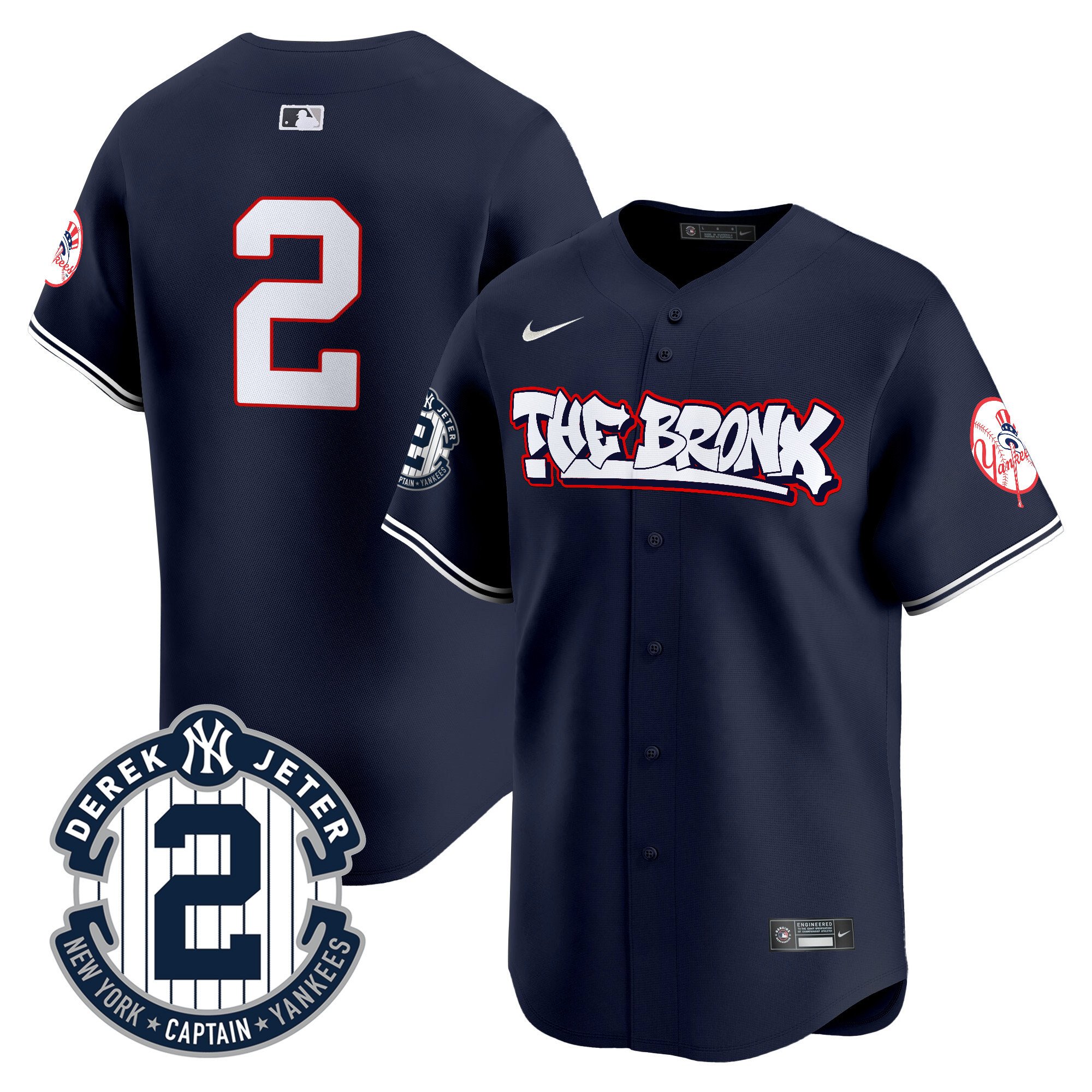 Men's Derek Jeter New York Yankees The Bronx Graffiti Vapor Premier Limited Navy Jersey V8 - All Stitched